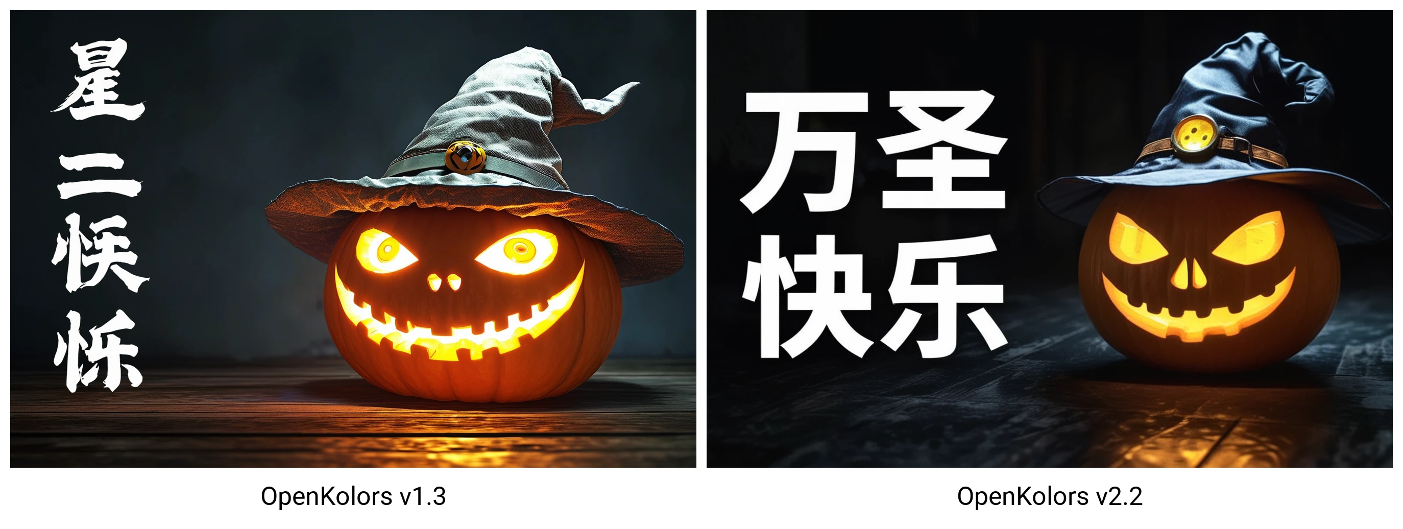 å¾çç左侧æ¯ä¸¤è¡ç½è²ä¸æï¼ç¬¬ä¸è¡åç大å"ä¸å£"ï¼ç¬¬äºè¡åç两个å°å"å¿«ä¹"ï¼å¾ççå³ä¾§æ¯ä¸ä¸ªå¸¦çå·«å¸å¸½çåç头ï¼ç¼çå¤åé»å
ï¼åç头èå
