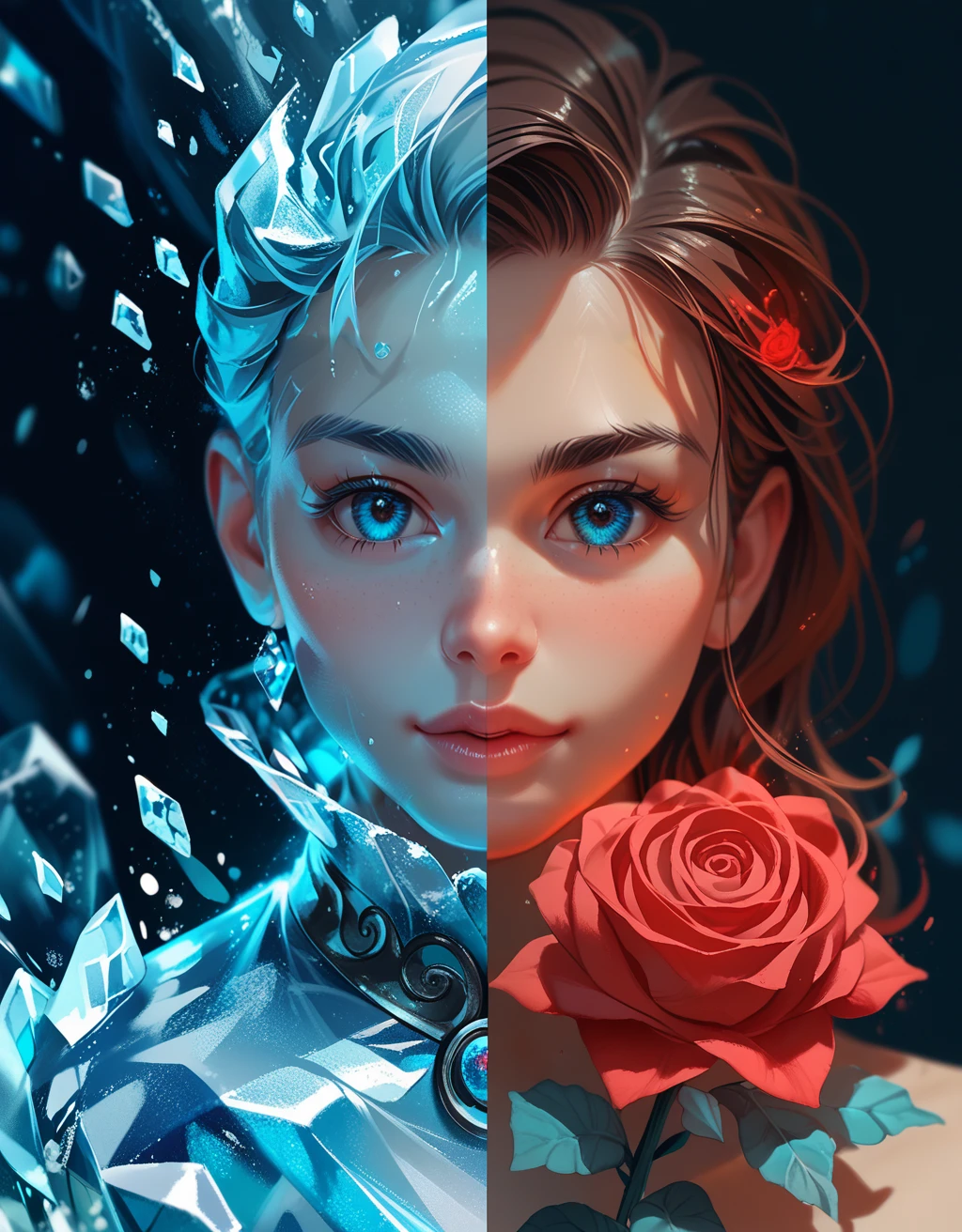 score_9, score_8_up, score_7_up, close up, red rose, no humans,  <lora:neonifr:0.8> dispersion effect, icy energy, light aura, fragments dispersing, radiating cold, glowing, luminous, ice-like texture, cryokinesis, neonifr