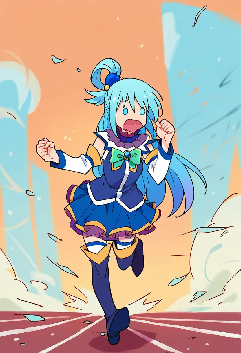 score_9,score_8_up, score_7_up, source_anime, rating_safe, 1girl, solo, aqua_\(konosuba\), c1rcl3_3y3s, tears, full body, empty_eyes, no pupils, white_eyes, running, escaping, <lora:O_O_-_Blank_Circle_eyes_-_Pony:0.7>