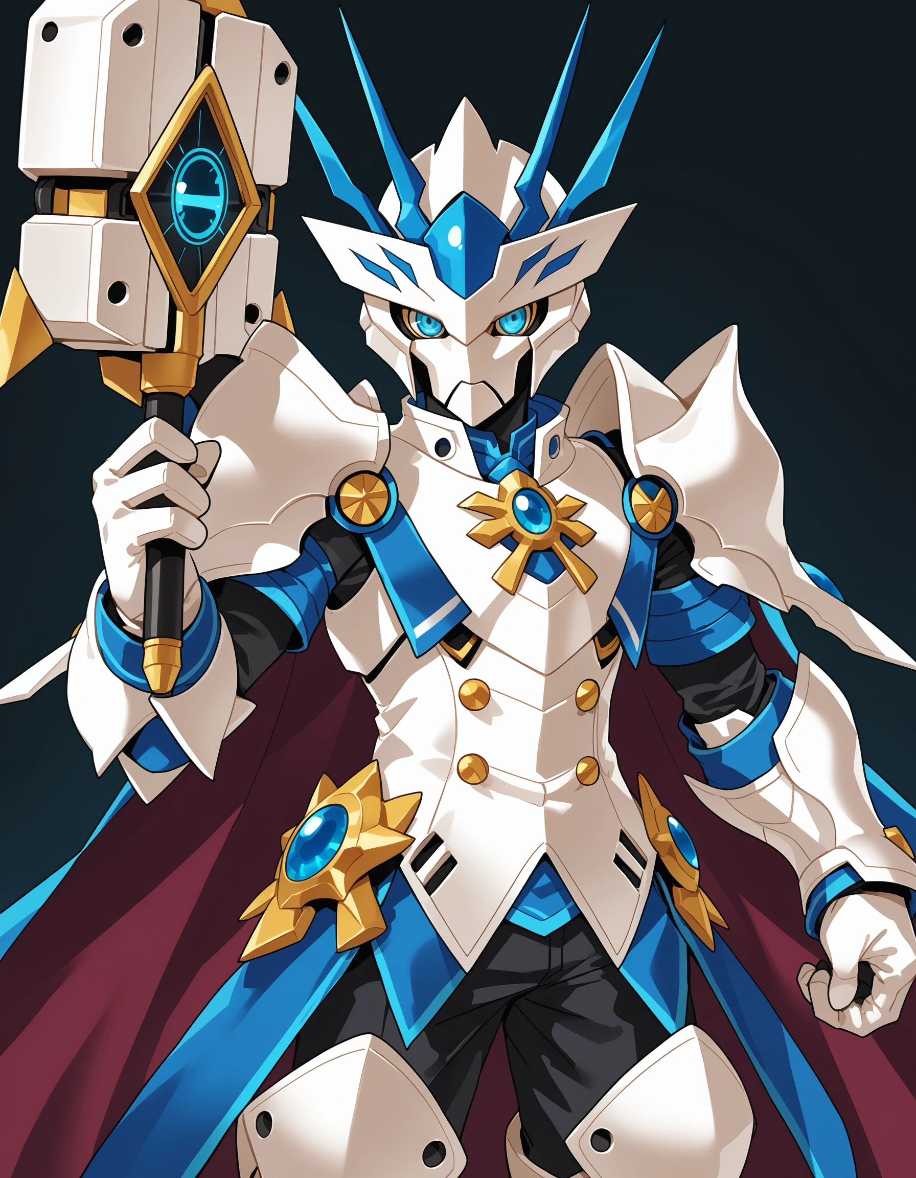 (masterpiece), best quality, expressive eyes, perfect face, chungs, solo, blue eyes, gloves, 1boy, holding, weapon, male focus, armor, robot, duel monster, <lora:0d91c3ed-7ac8-4456-92cb-8f528783116d:0.7>