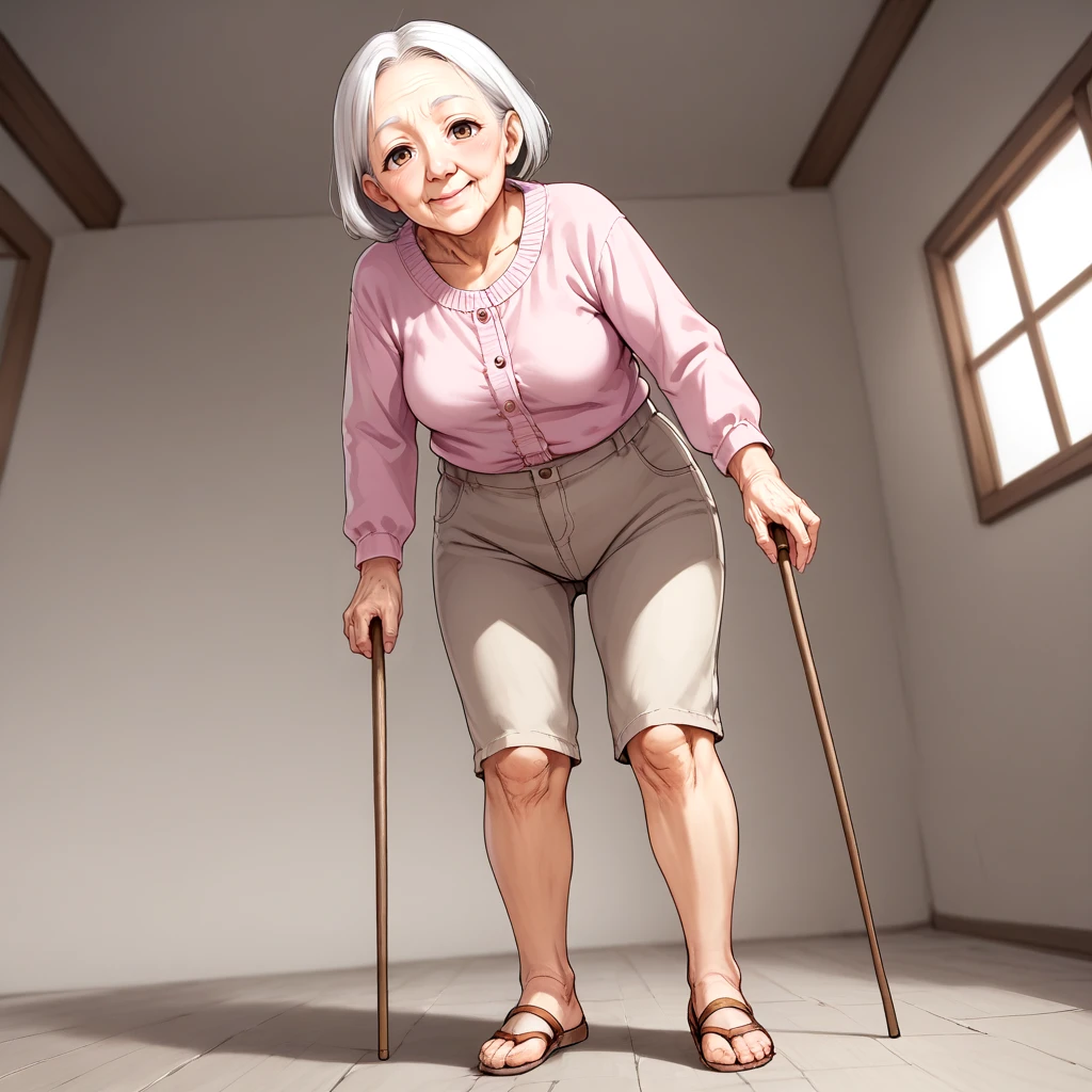 <lora:crouch_down_from_below_SDXL:0.7>, 96 years old woman, grandmother, full body,from below