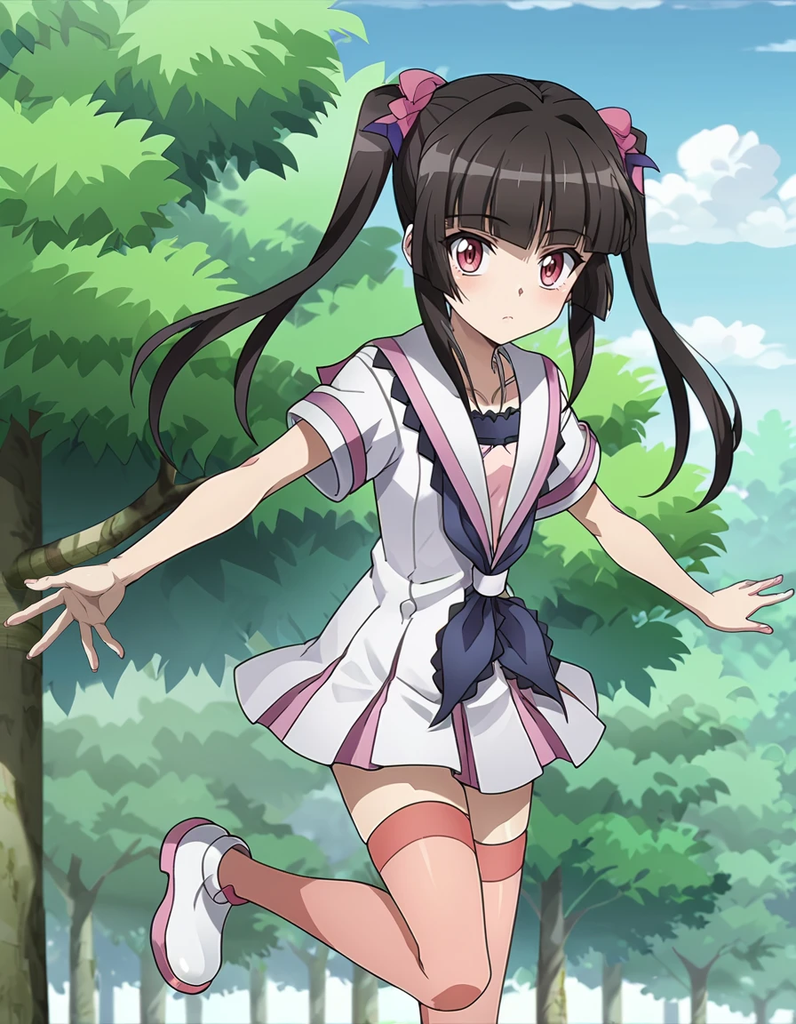 score_9, score_8_up, score_7_up, score_6_up,, score_5_up, BREAK, source_anime, anime screencap, sailor dress, handkerchief, shirabe, necklace, pigtails, peach stockings, white shoes, jumping, outdoors, <lora:AXZ-Shirabe:0.9>