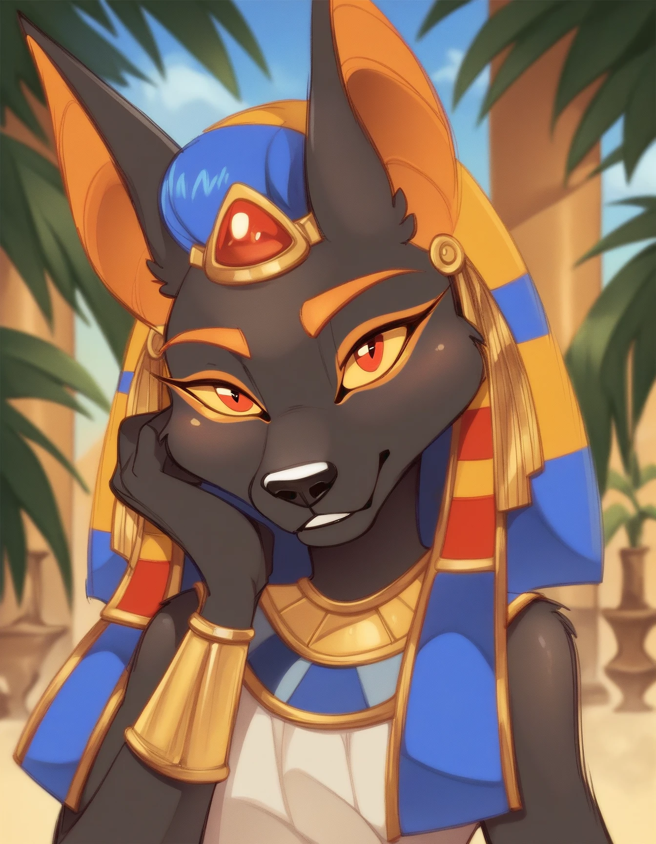 score_9, score_8_up, score_7_up, score_6_up, score_5_up, score_4_up, solo
Anubis, brown fur, yellow sclera, red eyes, orange eyebrows, outdoors, oasis, egypt, detailed background, egyptian clothes,
<lora:Anubis_XL:0.8>