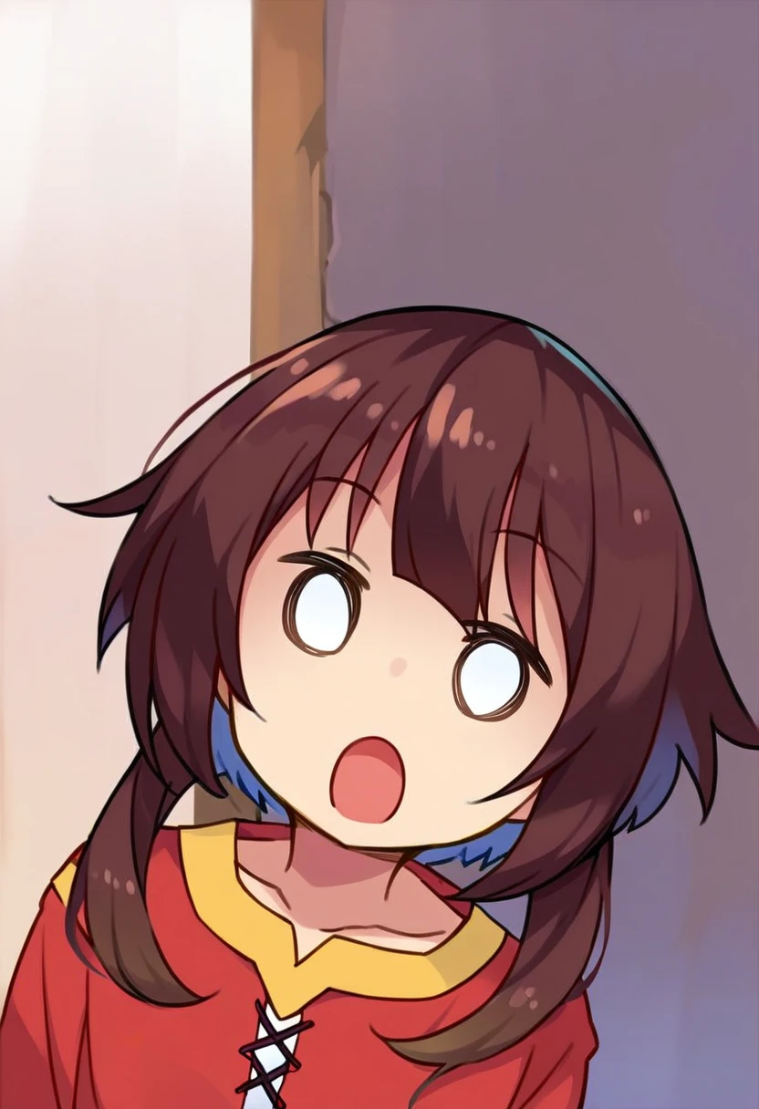 score_9,score_8_up, score_7_up, source_anime, rating_safe, 1girl, solo, megumin, c1rcl3_3y3s, o_o, empty_eyes, no pupils, white_Eyes, open mouth <lora:O_O_-_Blank_Circle_eyes_-_Pony:0.9>