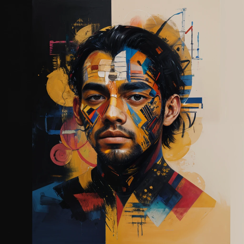 an abstract painting of a man's face