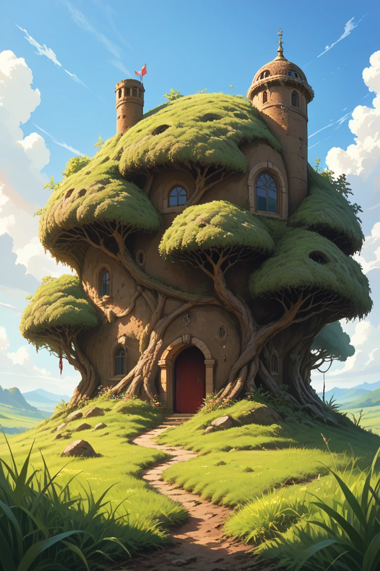 score_9, score_8_up, score_7_up, source_anime, rating_safe, day, natural lighting, dirt-structure focus, dirt, tree, curved structure, grass, intricately detailed illustration, Dadirt, from below, scenery, fantasy