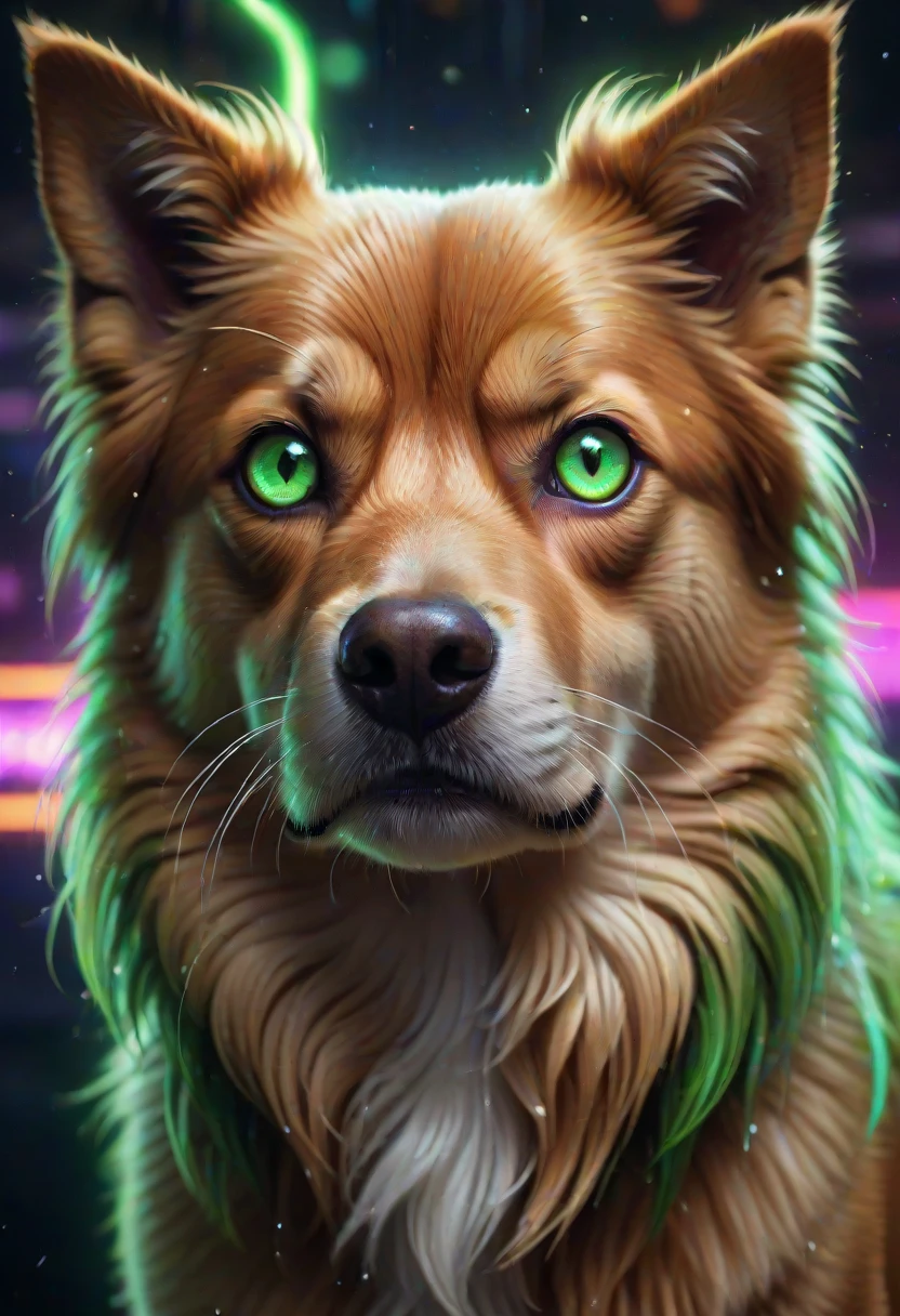 retro arcade style hyperrealistic art a mean dog with glowing green eyes  . extremely high-resolution details, photographic, realism pushed to extreme, fine texture, incredibly lifelike . 8-bit, pixelated, vibrant, classic video game, old school gaming, reminiscent of 80s and 90s arcade games