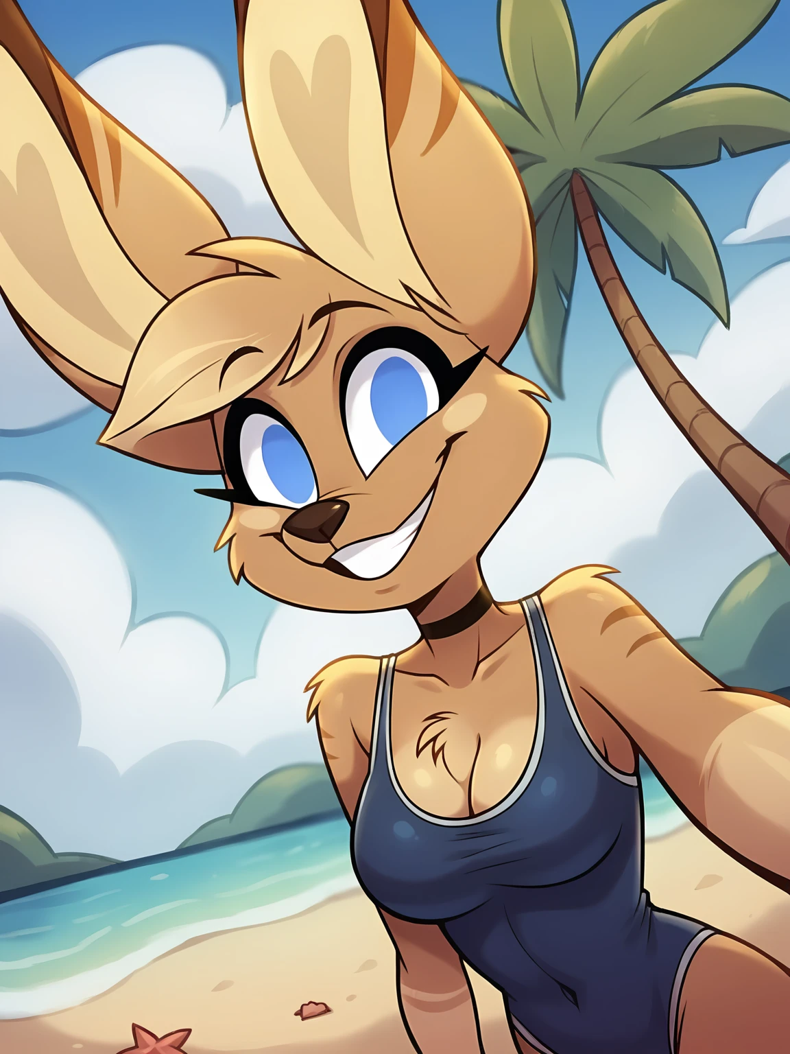 source_cartoon, source_western, source_furry, score_9, score_8_up, score_7_up, score_6_up, score_5_up, score_4_up, rating_questionable, BREAK
<lora:Kayla Christling-000008:0.8>, Kayla Christling, solo, kangaroo, smiling, beautiful face, clear focus, happy, blue one-piece swimsuit, posing, sexy, cleavage, breast focus, looking at viewer, taking a selfie, beach, sea, detailed background, tropical resort, palm trees,