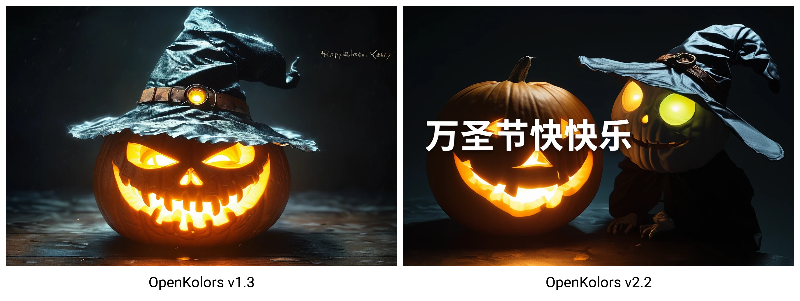 å¾çç左侧åçâä¸å£èå¿«ä¹âï¼å¾ççå³ä¾§æ¯ä¸ä¸ªå¸¦çå·«å¸å¸½çåç头ï¼ç¼çå¤åé»å
ï¼åç头èå
