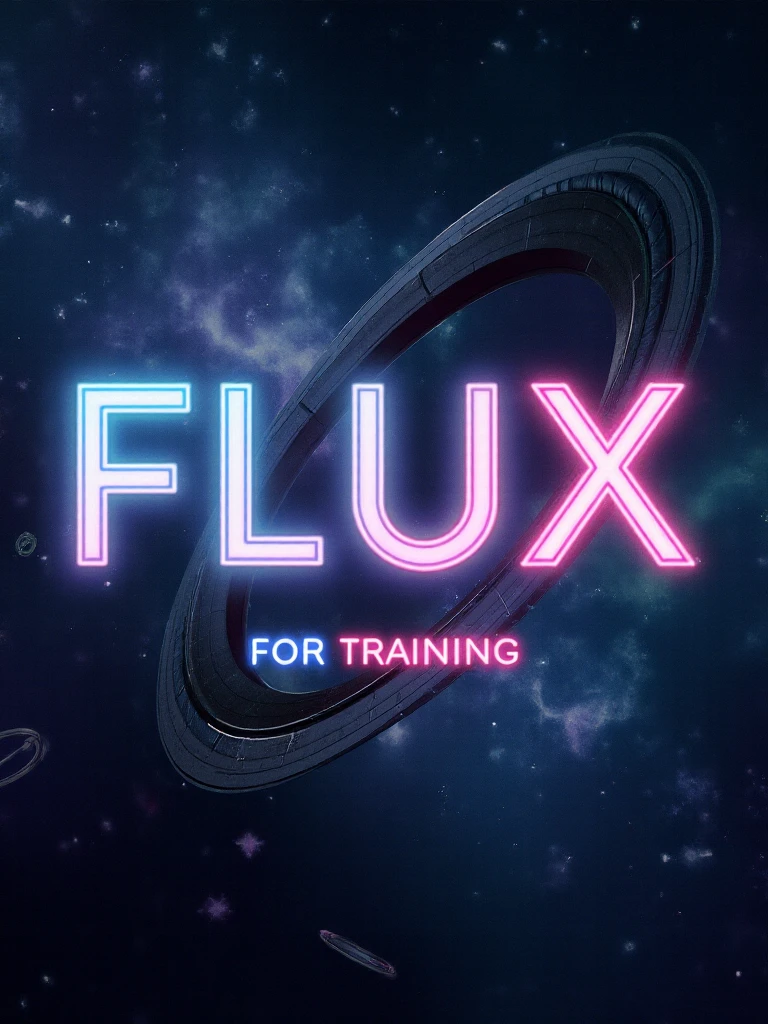 The background includes space, galaxies, nebulae, high technology, cyberpunk, and Dyson rings.
There are three large characters in the center of the screen.
The first line is' FLUX '
The second line is' FOR '
The third line is' TRAINING '
FLUX "is the largest and occupies the upper prominent position in the screen.
For "is the smallest.
The three large characters are all in the middle, aligned in the center.