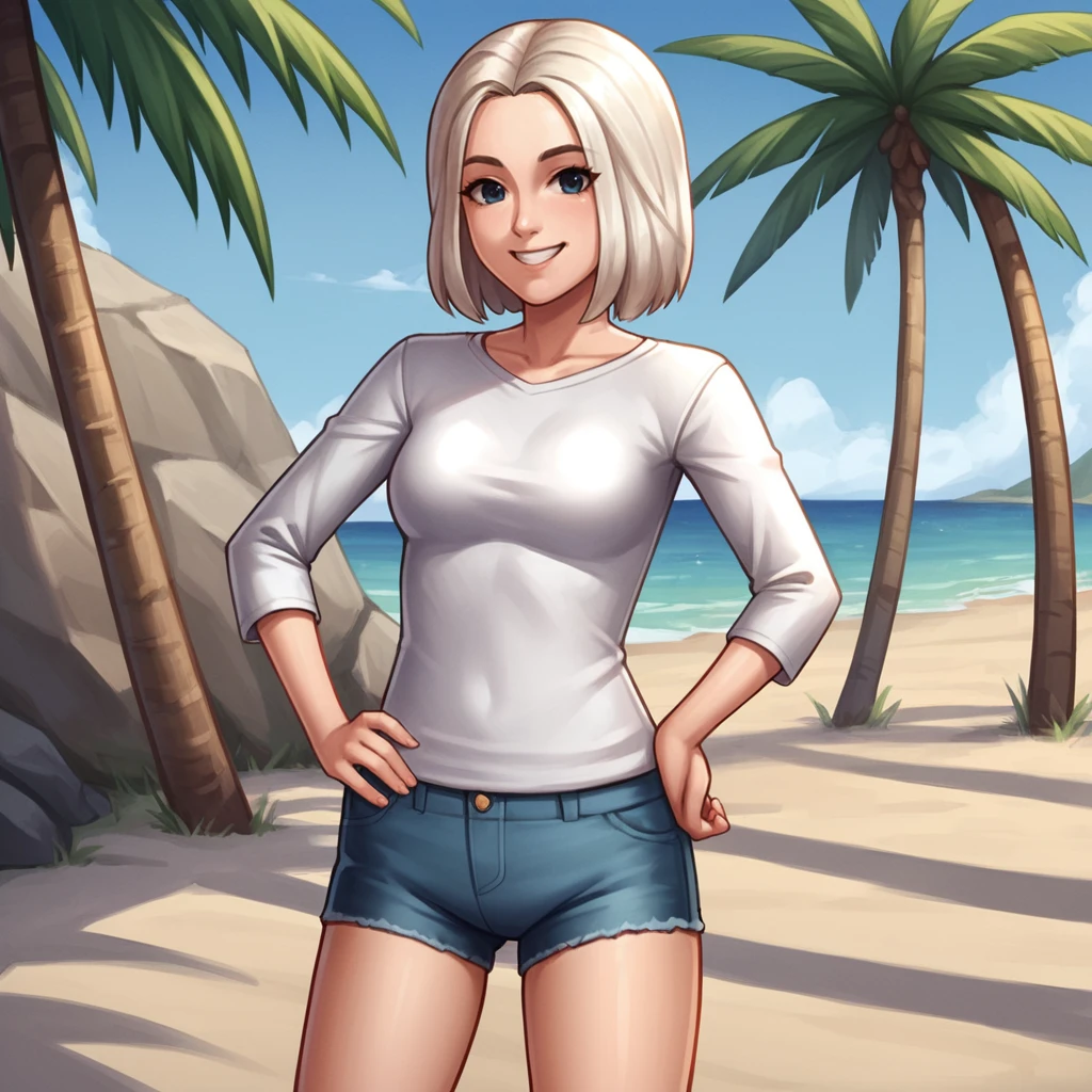 score_9, score_8_up, score_7_up, source_anime, BREAK
outdoors, beach, palm tree, blue sky, 
<lora:ChiaraLoboscaXL:0.86>, chiaralobosca, 1girl, solo, smile, looking at viewer, white shirt, medium breasts, denim shorts, thighs, cowboy shot, hand on own hip,