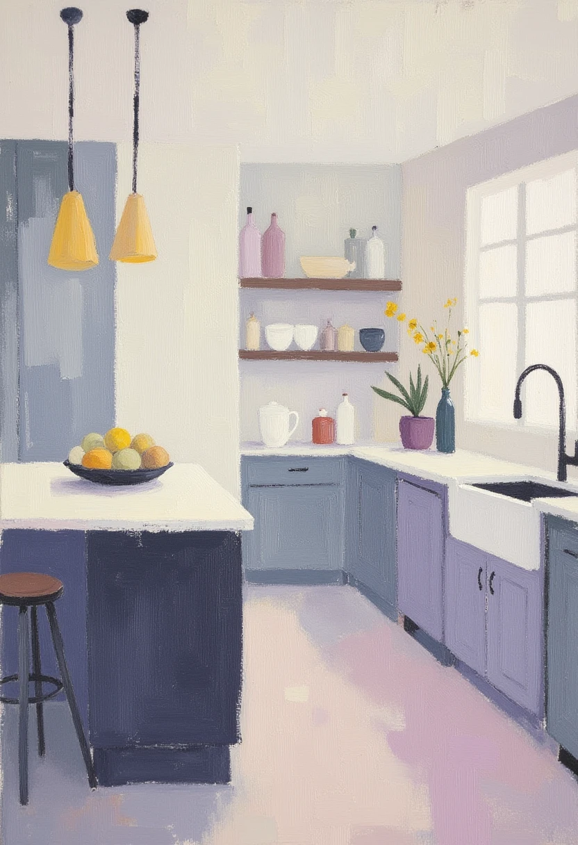 a kitchen novuschroma style dry brush painting