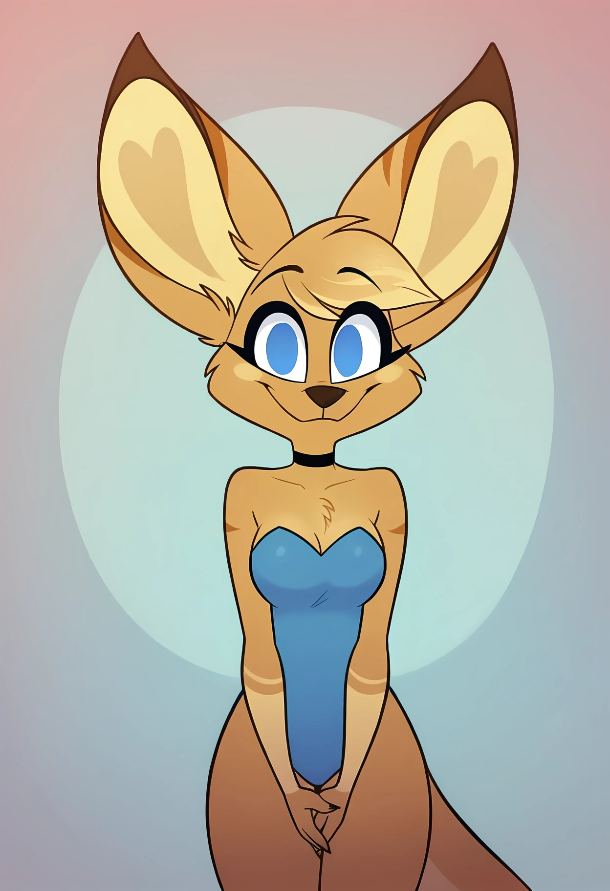 source_cartoon,  source_furry, rating_safe, score_9, score_8_up, score_8, front view, cowboy shot BREAK
<lora:Kayla Christling:0.8>, Kayla Christling, solo, kangaroo, smiling, standing, beautiful face, clear focus, looking at viewer, talking, happy, face focus, blue leotard, cute, hands together