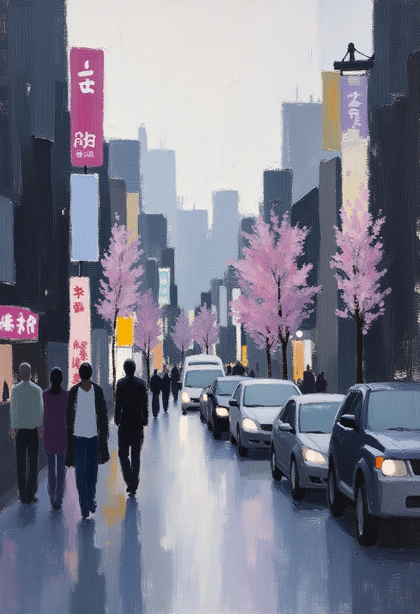 neo-tokyo street novuschroma style dry brush painting