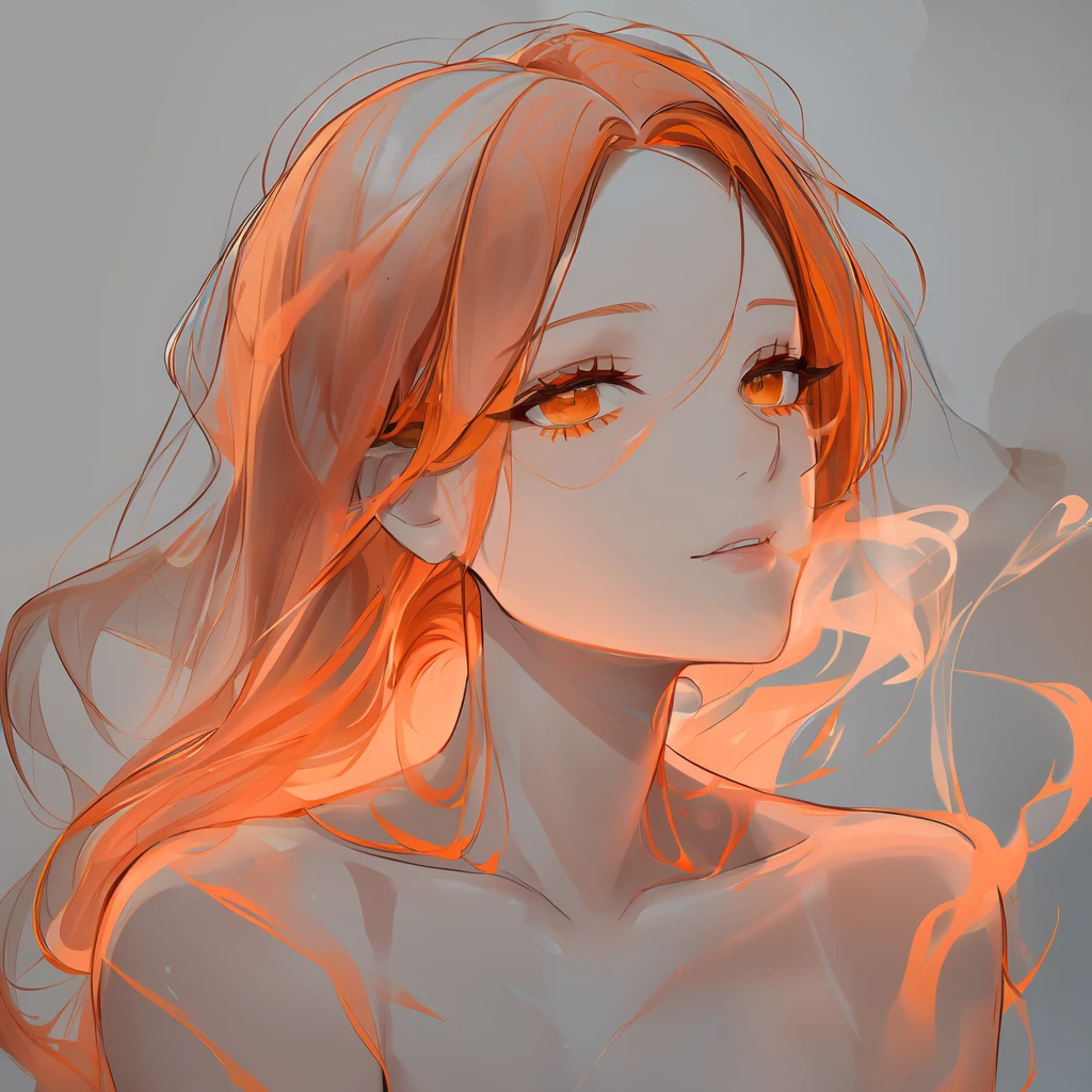 a drawing of a woman with orange smoke coming out of her hair