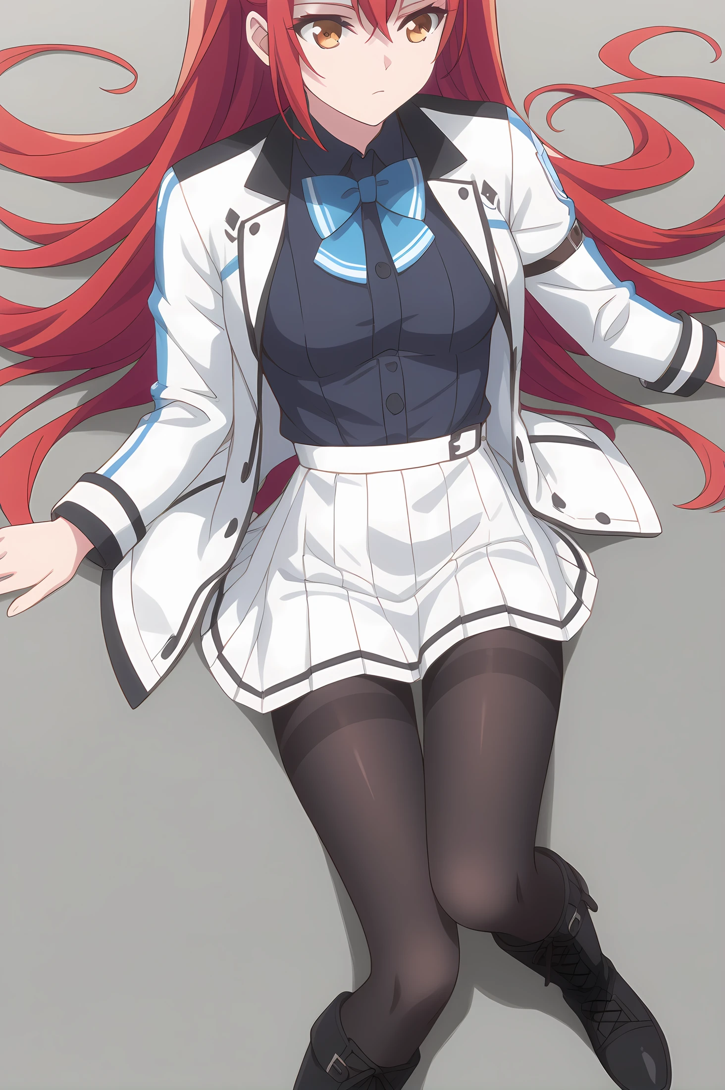 (white jacket white skirt black pantyhose black boots:1.20), gg-leoleshea, red hair, long hair, hair ribbon, medium breasts, 1girl, solo, (skinny, petite), score_9, score_8_up, score_8, score_7_up, score_7, score_6_up, score_6, score_5_up, score_5, source_anime, horny, , (1.3::full body|0.3::sitting|0.4::standing|0.4::lying|straight-on|0.6::close-up| :1.20), , <lora:gg-leoleshea-V01-000003:0.70>