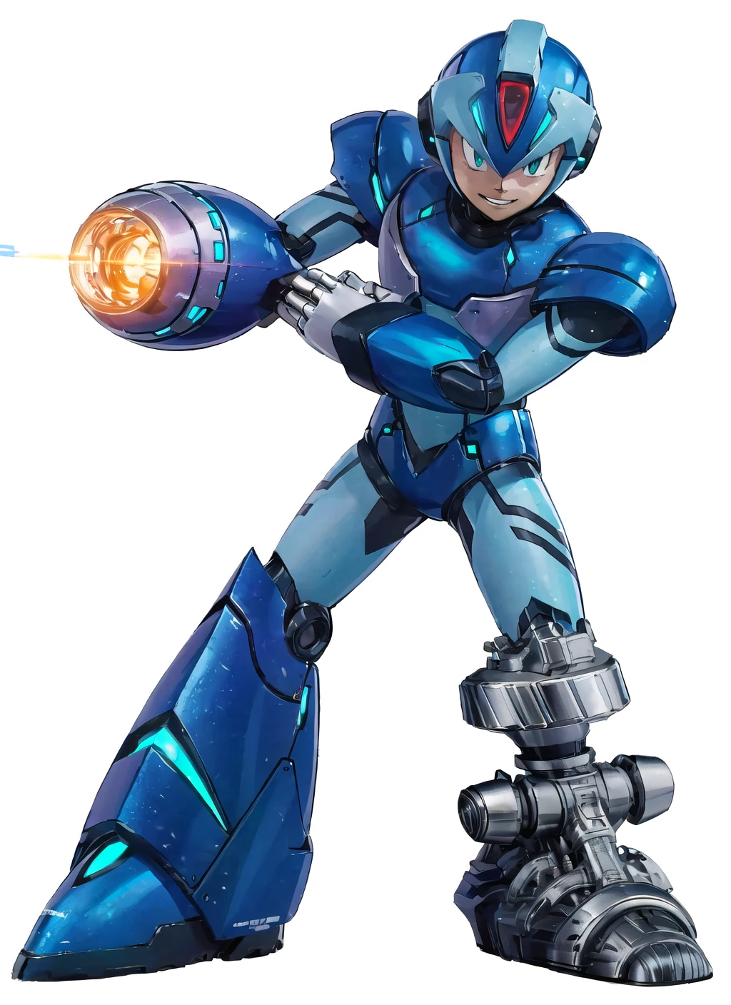 (robotic reveal, damaged, single mechanical leg, chrome metal:1.55), (masterpiece, 1boy, x(ver.ke), handsome, bishounen, glowing jewelry, octane render, clothed robot:1.3), In this extremely detailed and intricate romanticism masterpiece inspired by artworks of Georgiana Burne-Jones, the artwork shows the scene a robotic cleric, resembling megaman x from megaman series, is smiling with bless on her face. This azure robotic cleric is damaged at her left leg. Her metallically shining body surface, decorated by sacred religious outfit, emits neon blue lighting and creates a stunning reflective sheen, revealing extreme beautiness added by transcendental existence. She is charging energy at her forehead jewel and tip of its arm cannon, to protect innocent people. <lora:XVKAO:0.83>