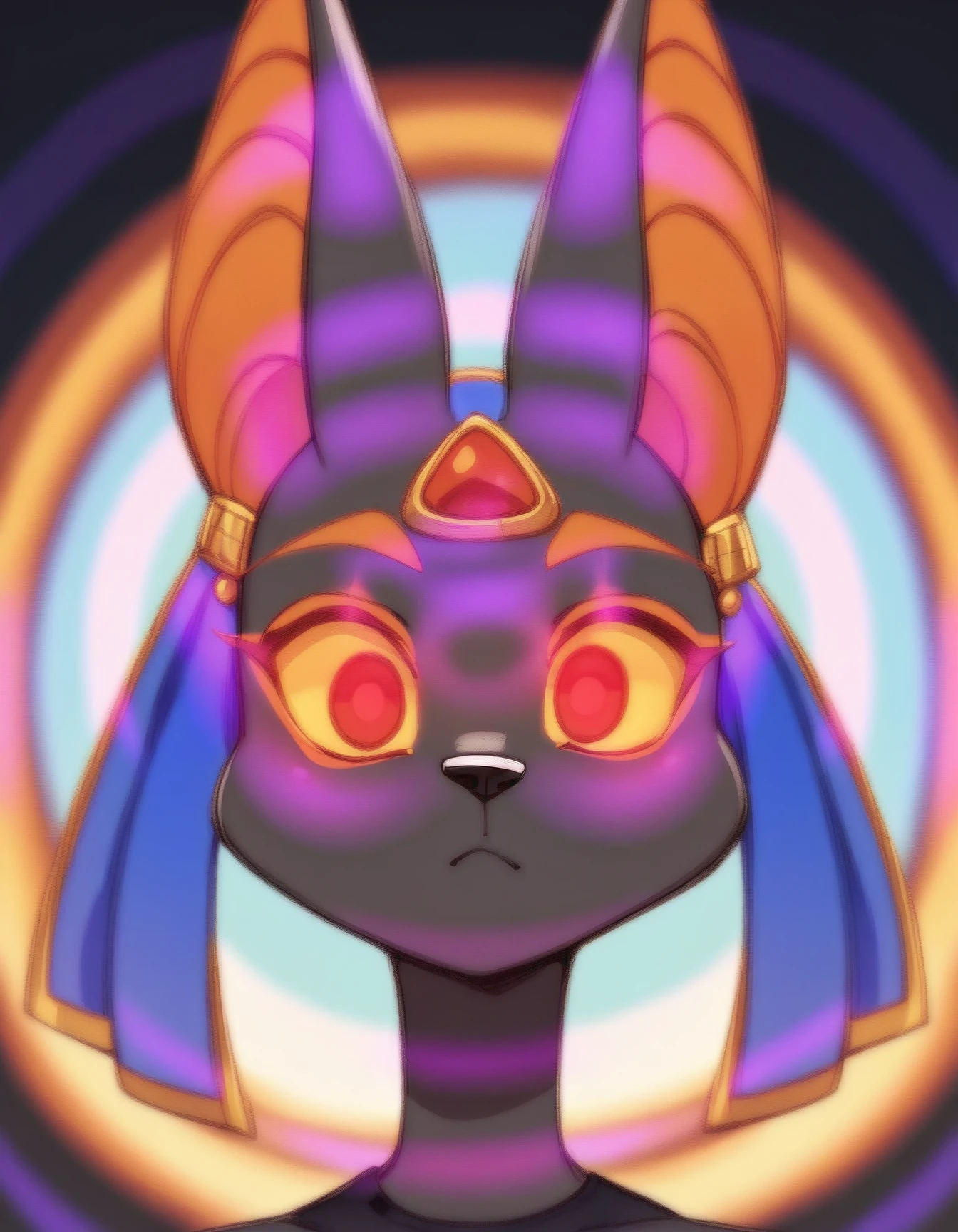 score_9, score_8_up, score_7_up, score_6_up, score_5_up, score_4_up, solo
Anubis, brown fur, yellow sclera, red eyes, orange eyebrows, hypno wave, hypno wave, glowing eyes, black background, expressionless, shaded face
<lora:Anubis_XL:1>
 <lora:hypno_wave_pony:0.9>