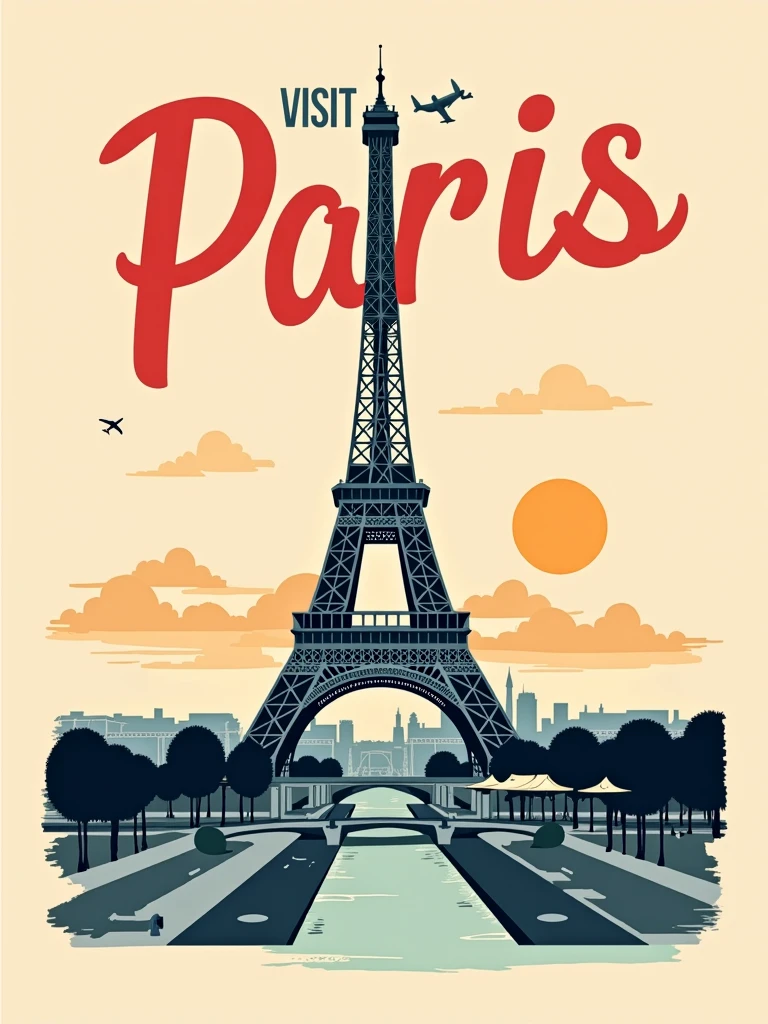 Travel Poster. Print  "Visit Paris". Eiffel Tower.

vntgtrvlpstrCE style