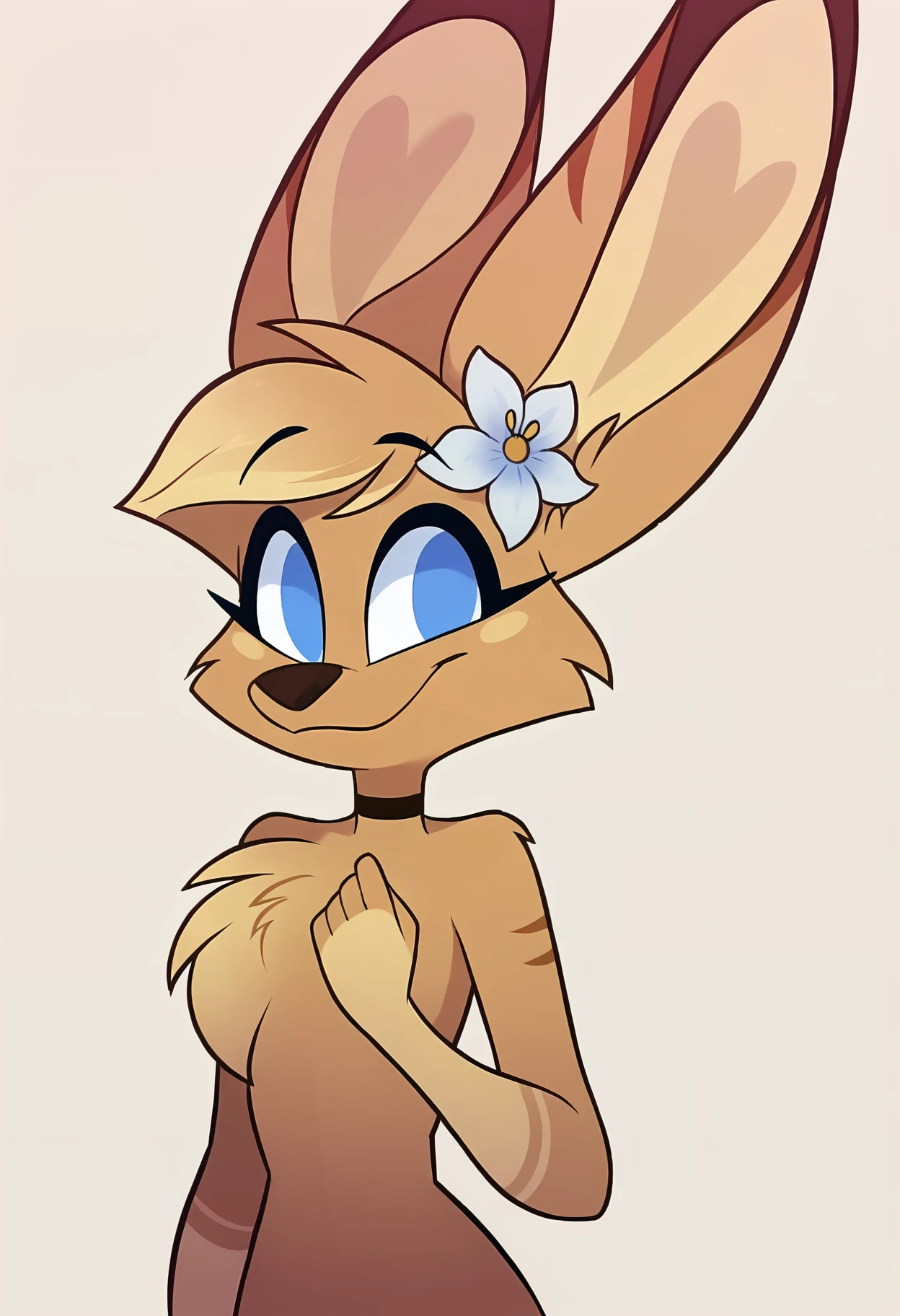 source_cartoon, source_furry, rating_safe, score_9, score_8_up, score_8, cowboy shot, simple background, BREAK
<lora:Kayla Christling:0.8>, Kayla Christling, solo, kangaroo, smiling, standing, beautiful face, clear focus, looking at viewer, happy, close up, face focus, flower in ear, mouth closed, cute, hand on chest,