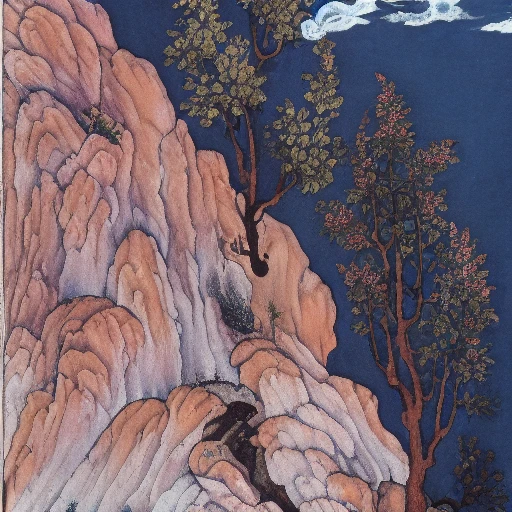 a mountain scene with chinese and islamic influences