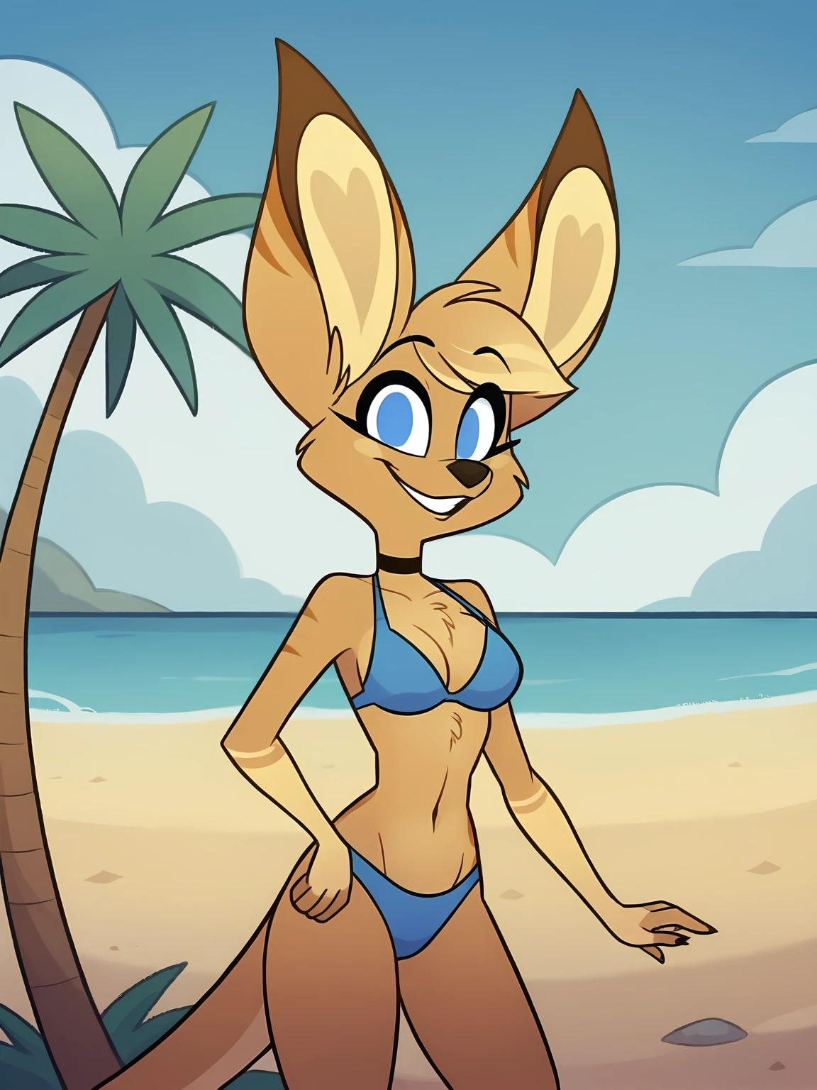 source_cartoon, source_furry, score_9, score_8_up, score_8, rating_questionable, cowboy shot, BREAK
<lora:Kayla Christling:0.8>, Kayla Christling, solo, kangaroo, smiling, beautiful face, clear focus, happy, blue bikini, posing, sexy, looking at viewer, beach, sea, detailed background, tropical resort, palm trees,