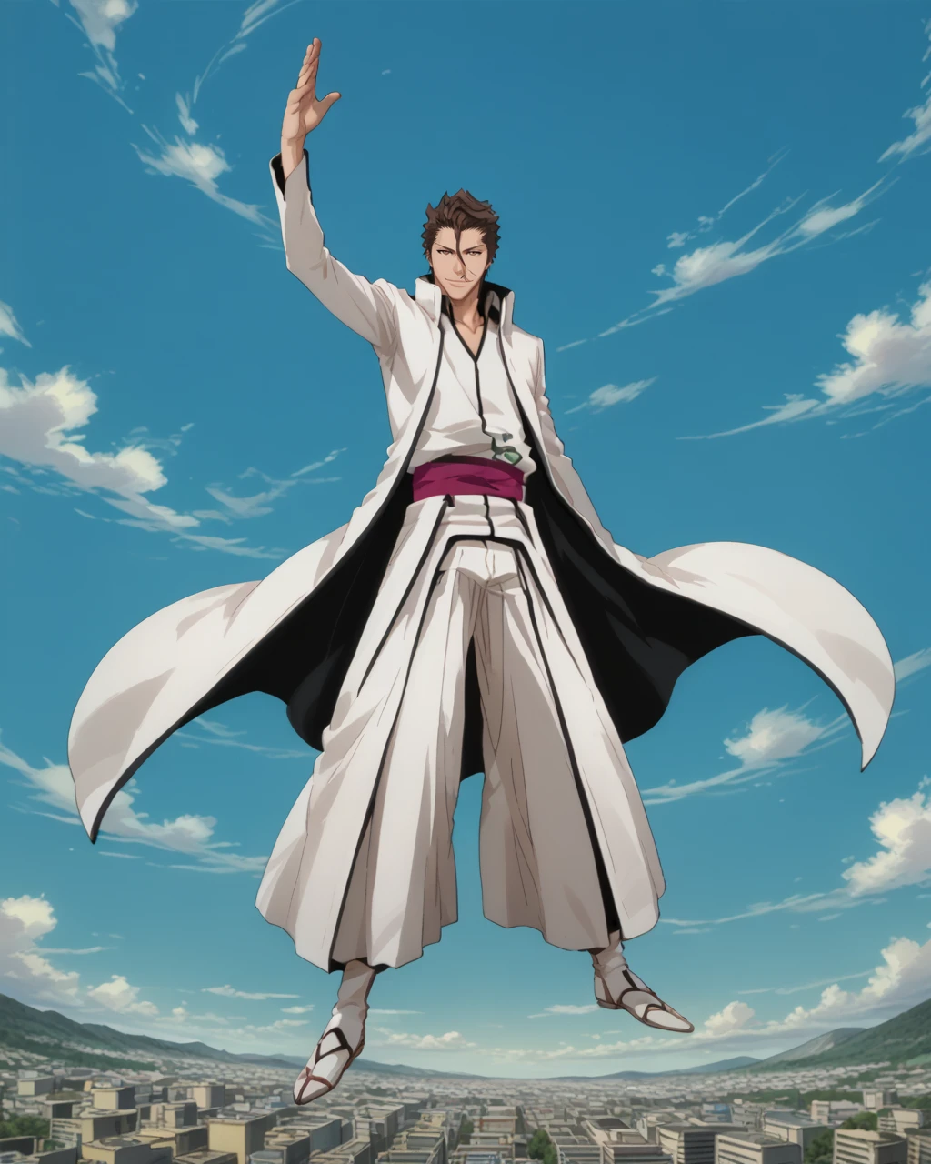 Score_9,Score_8_up,Score_7_up,
sky,cloud,day,
Aizen_Sousuke,1boy,solo,brown hair,brown eyes,
Arrancar Clothes,
smile,Standing in the Air,
looking_at_viewer,
<lora:Aizen_Sousuke_PONY:1>,