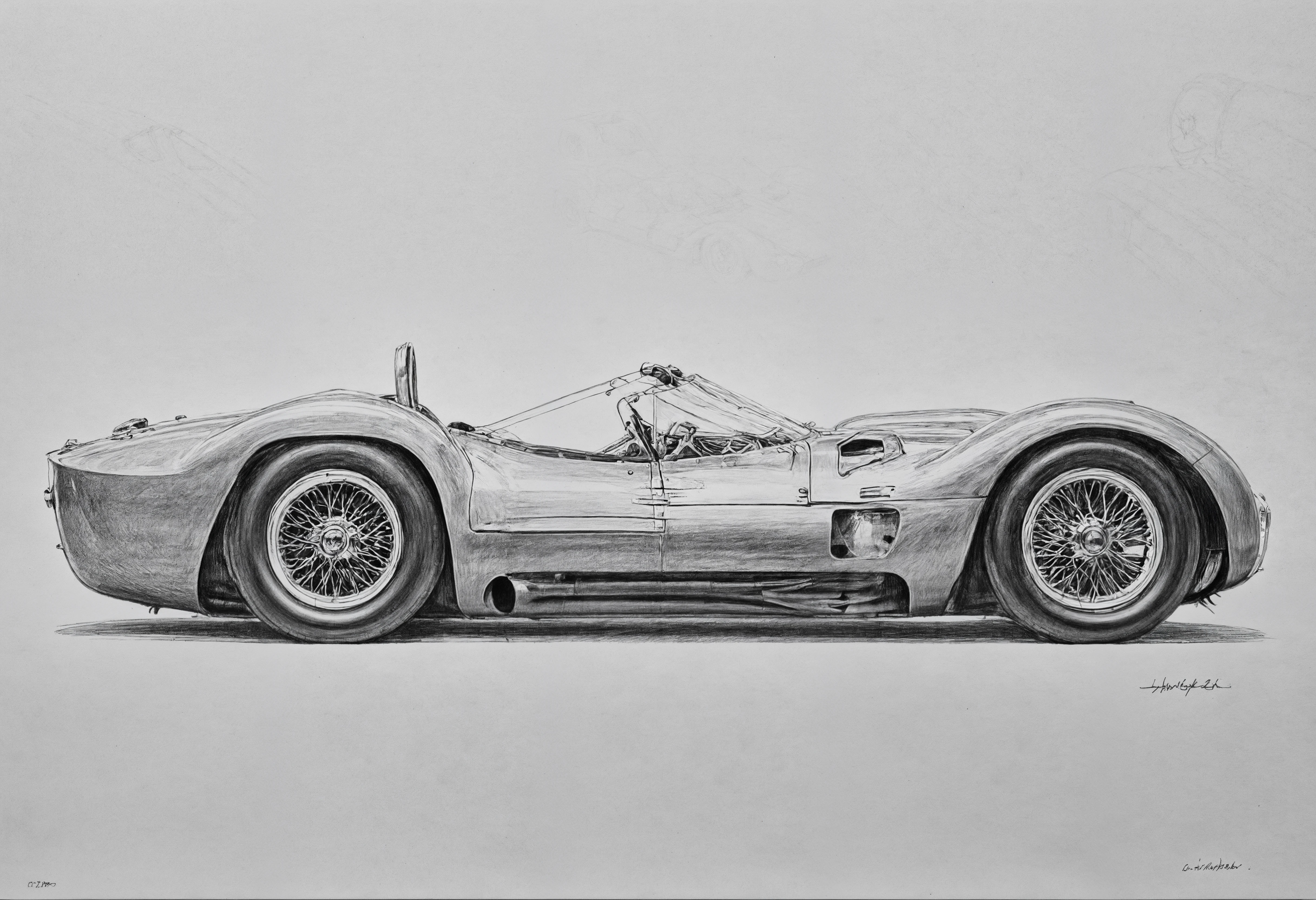 a PEPencilDrawing pencil drawing of a Lavender Gray mazer8t_t1po6l sports car, side view,  