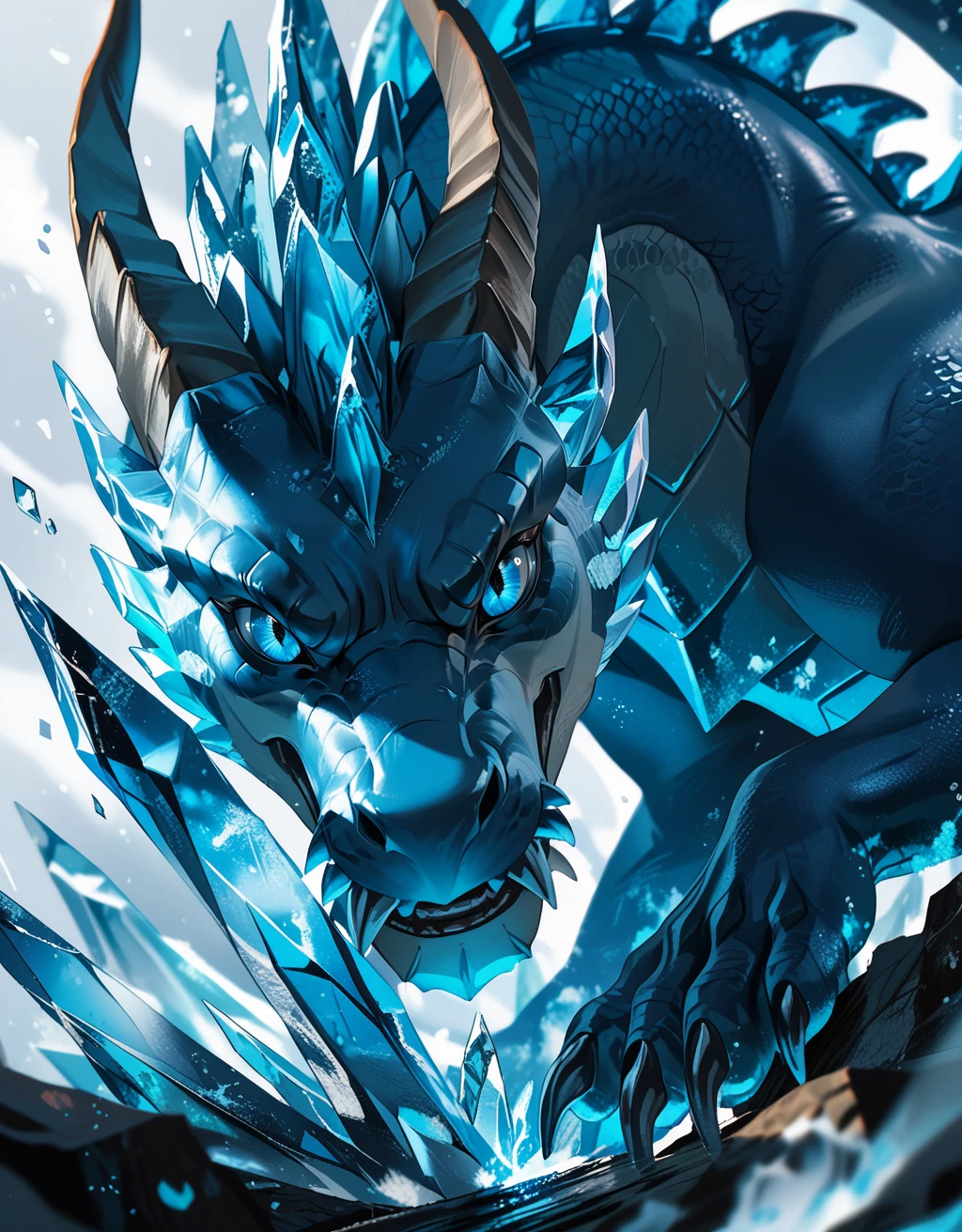 score_9, score_8_up, score_7_up, dragon, <lora:neonifr:0.8> dispersion effect, icy energy, light aura, fragments dispersing, radiating cold, glowing, luminous, ice-like texture, cryokinesis, neonifr
