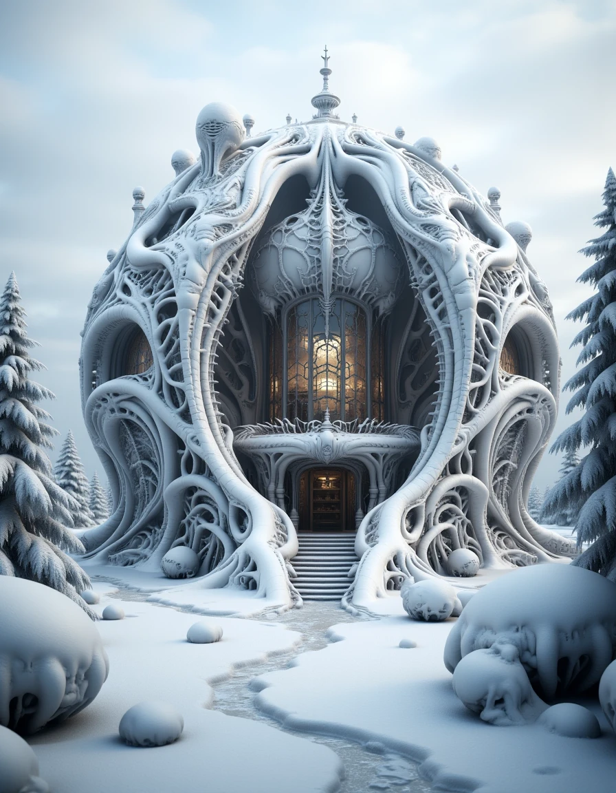 g1g3r  by giger , a snow sphere with an house inside
<lora:Giger_2_0:0.7>