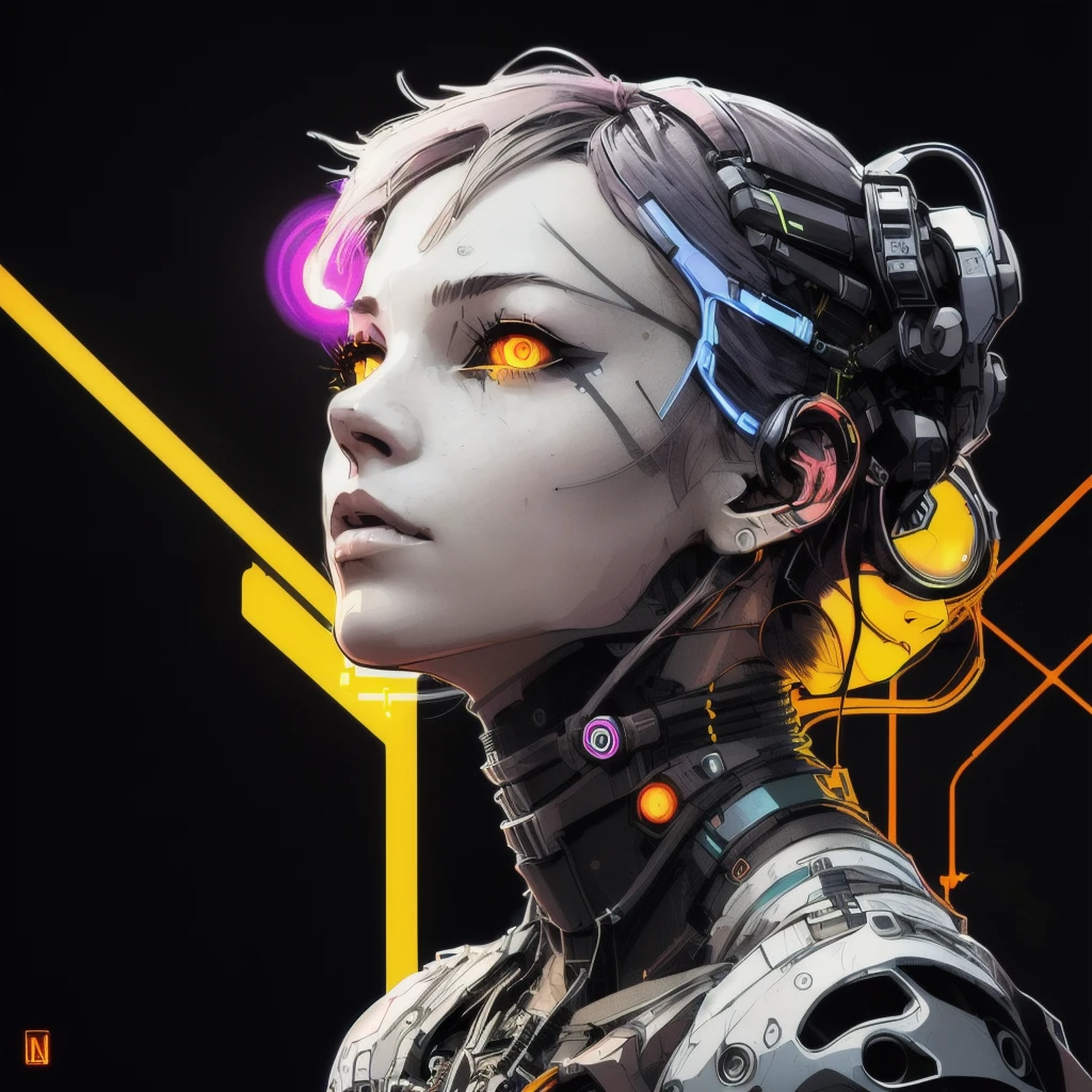 nvinkpunk, an image of a woman with glowing eyes in retro futurism style