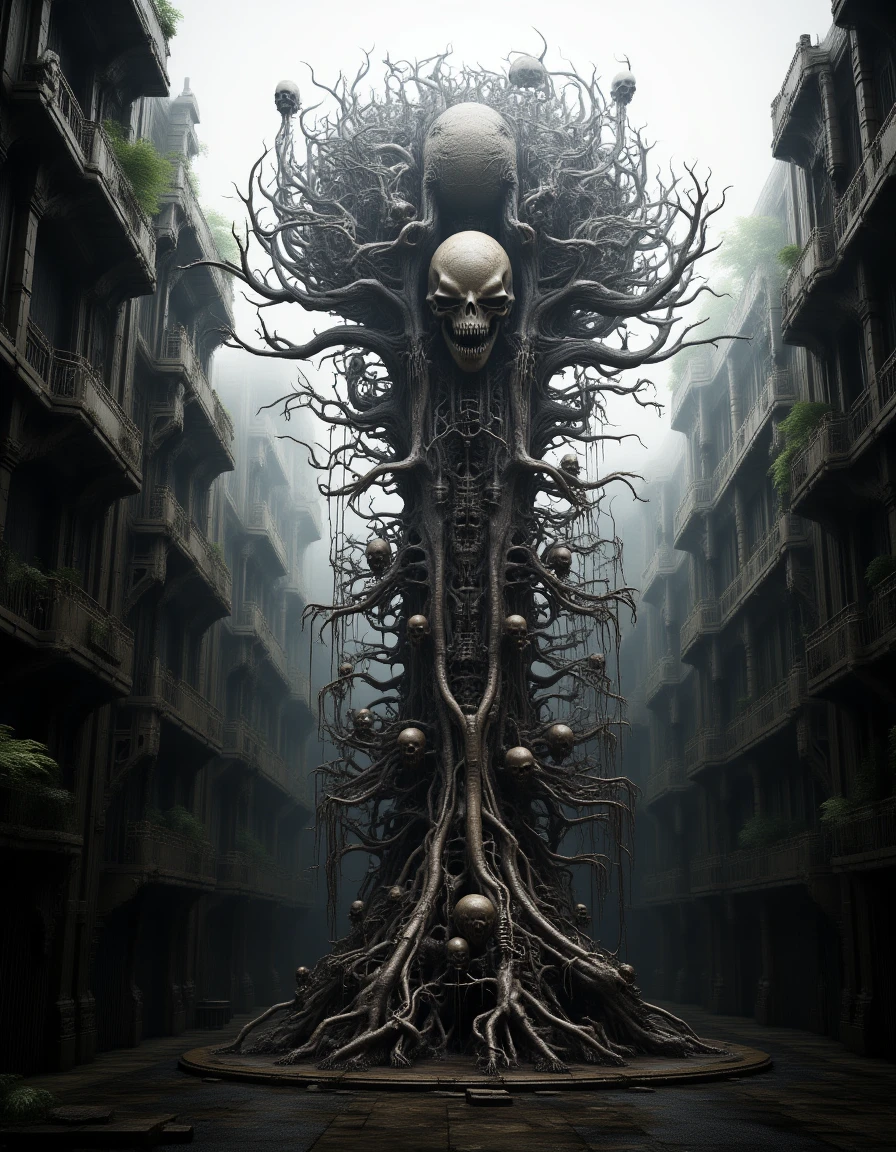 g1g3r  by giger , a tree full of skulls in the middle of  a city street 
<lora:Giger_2_0:1.0>