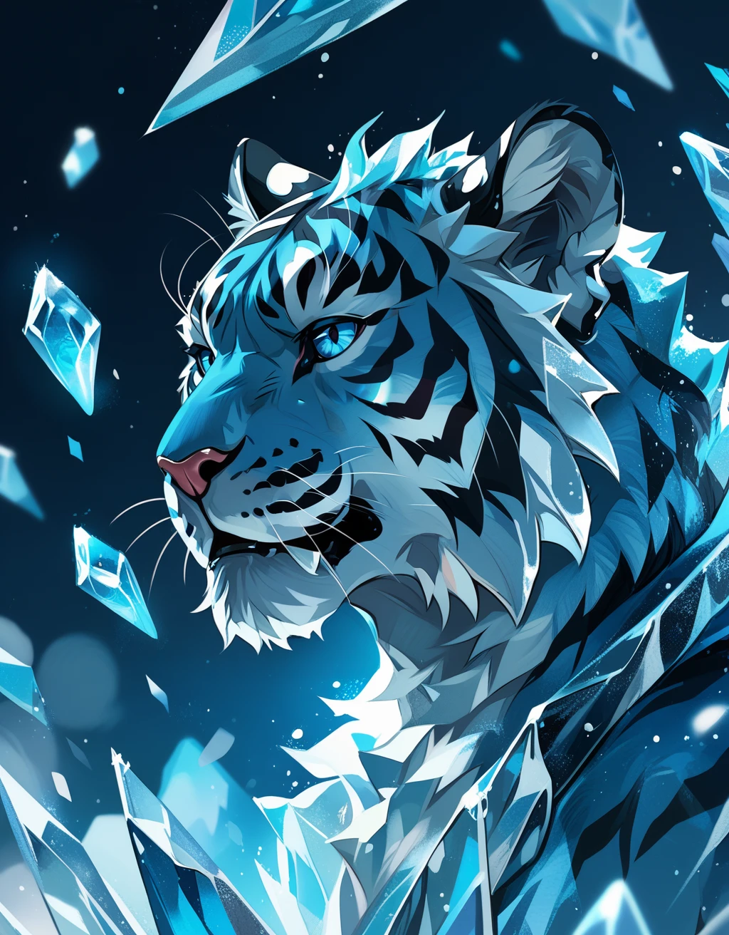 score_9, score_8_up, score_7_up, ice tiger, <lora:neonifr:0.8> dispersion effect, icy energy, light aura, fragments dispersing, radiating cold, glowing, luminous, ice-like texture