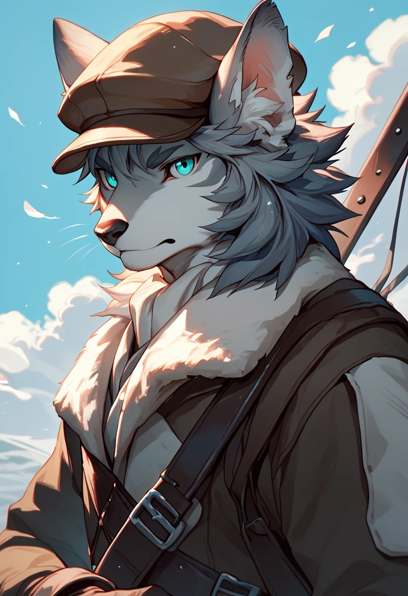 score_9, score_8_up, score_7_up, high quality, hires, 4K, solo, patxi, f4te_gr4nd_0rder, male focus, furry, turquoise eyes, grey fur, animal ears, hat, gloves, looking at viewer, <lora:Patxi_Fate_Grand_Order:1>