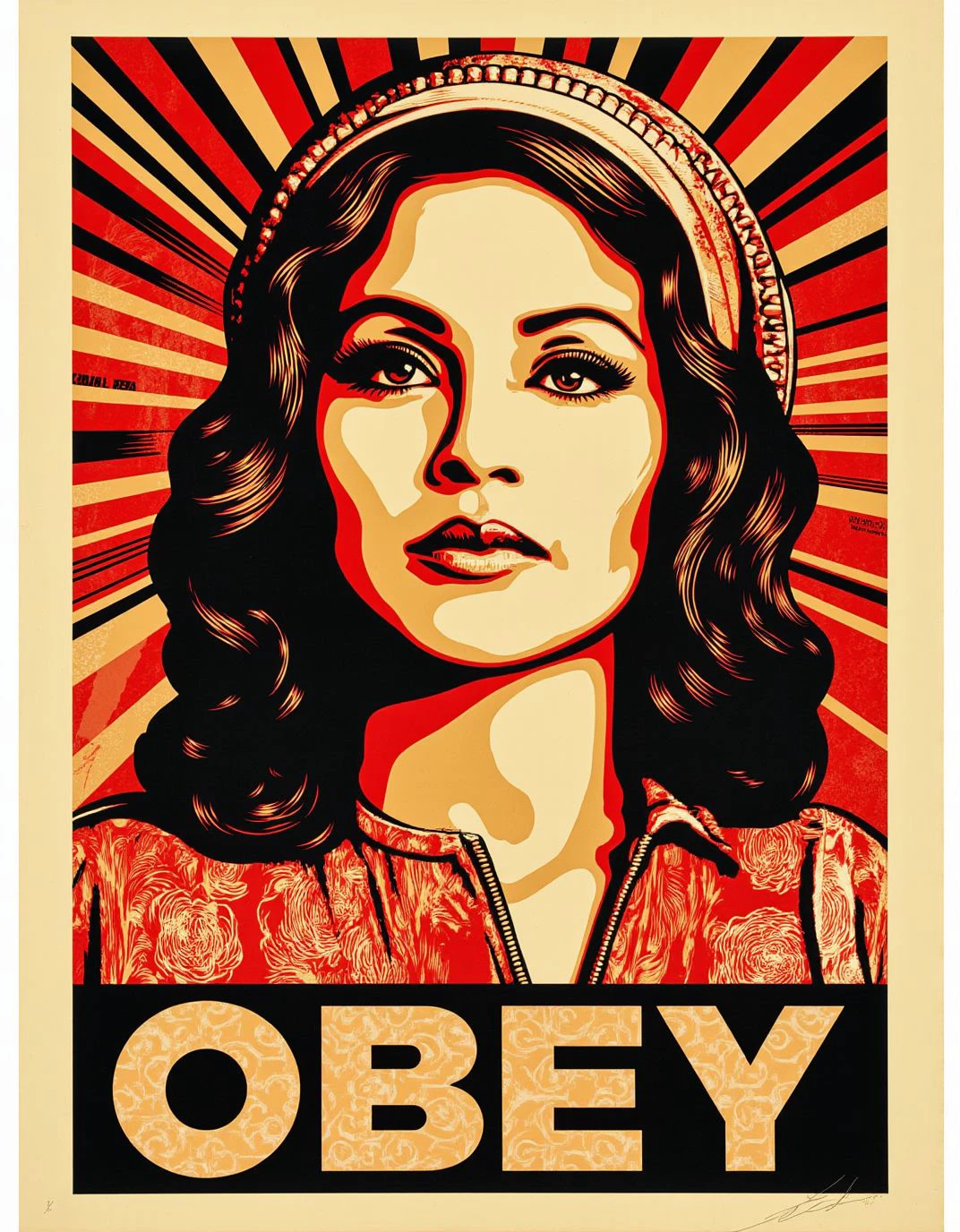 <lora:ShepardFairey:1>, ck-fairey, This image is a vibrant, politically charged poster for woman empowerment, The text "OBEY " is placed neatly at the bottom center.