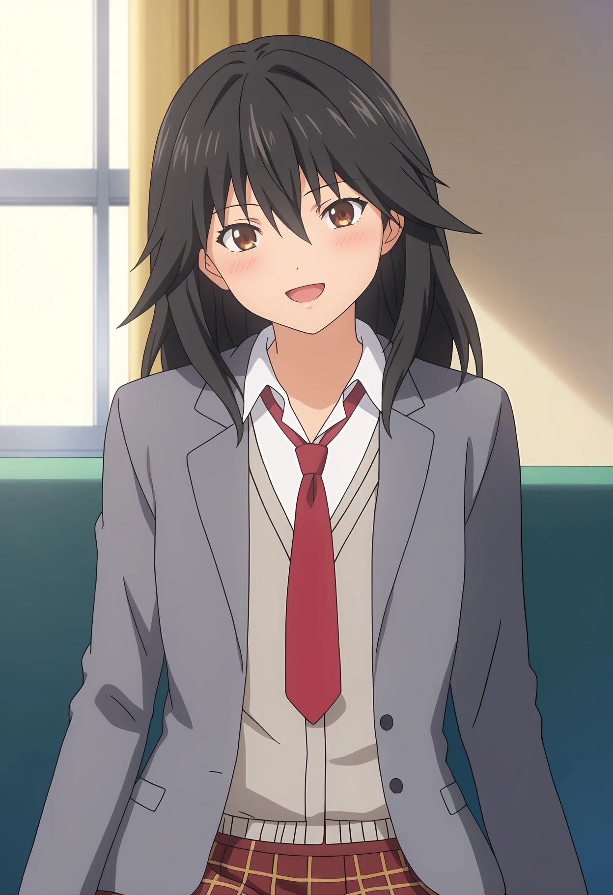 score_9, score_8_up, score_7_up, source_anime, 
BREAK
1girl, solo, anime screencap, anime coloring, 
<lora:shiMisakiV1:0.8> msblazeron, black hair, brown eyes, long hair, hair between eyes, 
grey jacket, white shirt, school uniform, red necktie, long sleeves, 
blazer, pleated skirt, plaid skirt, grey cardigan, 
looking at viewer, smile, blush, head tilt, finger to mouth, open mouth,