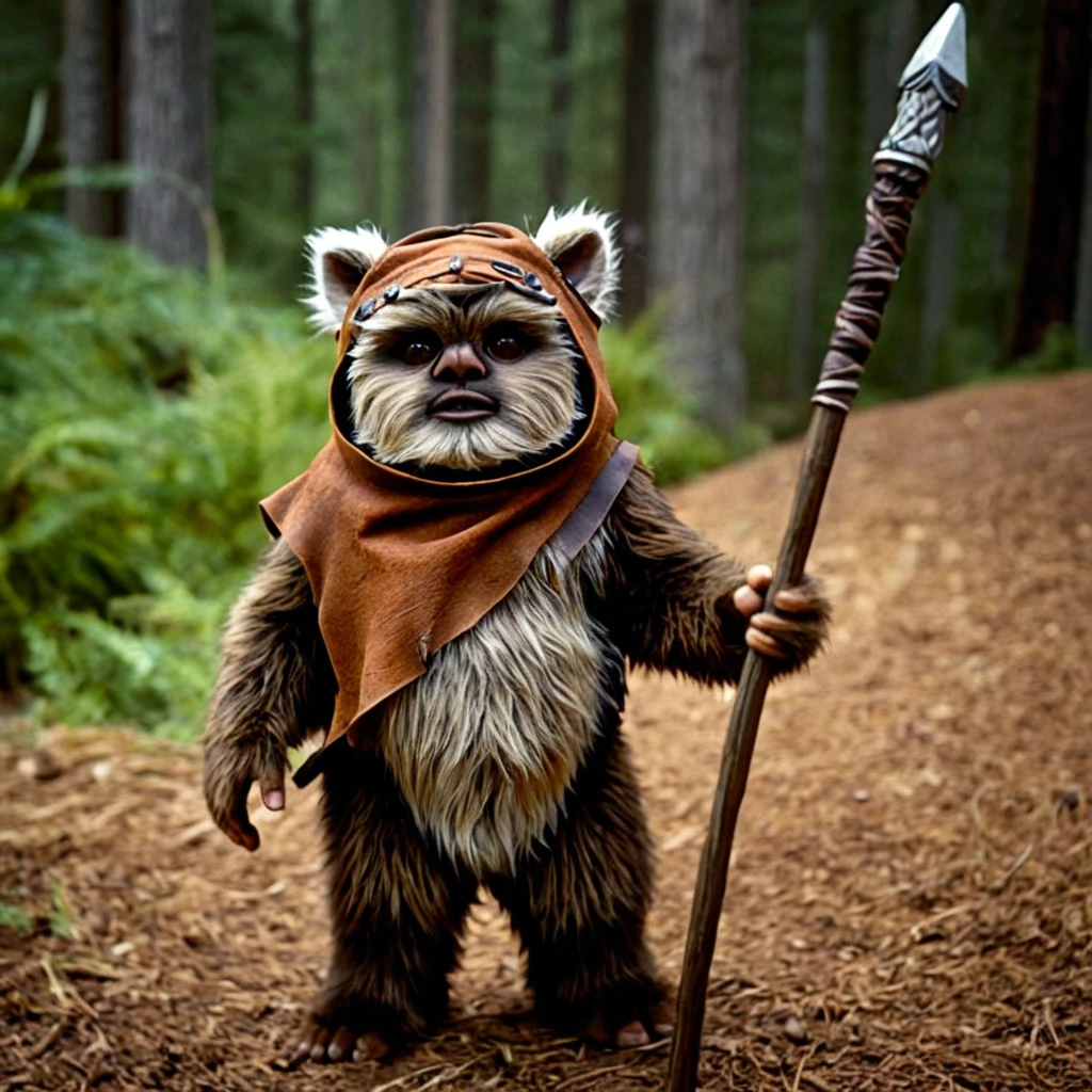 cinematic film still of  <lora:Ewok:1>
Ewok a Ewok dressed in a costume holding a stick, detailed, sharp, cinematic, small, furry, mammaloid, bipeds in the Star Wars universe, solo, looking at viewer, holding, outdoors, blurry, no humans, facial hair, animal, sunglasses, eyepatch, nature, realistic, animal focus, raccoon
, shallow depth of field, vignette, highly detailed, high budget, bokeh, cinemascope, moody, epic, gorgeous, film grain, grainy