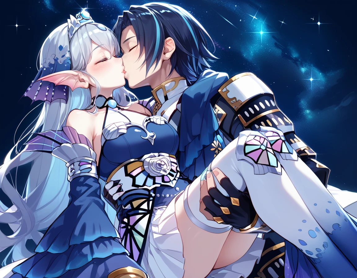 ((Highest quality)), ((masterpiece)),One cute girl,Crying expression,Side Ponytail,Light purple hair,Two-tone hair,Blue right eye,Green left eye,crown,Cape,Beautiful Vagina,Sweat,semen,Love juice,,Man's penis insertion,hentai,Intense SEX,Uterus