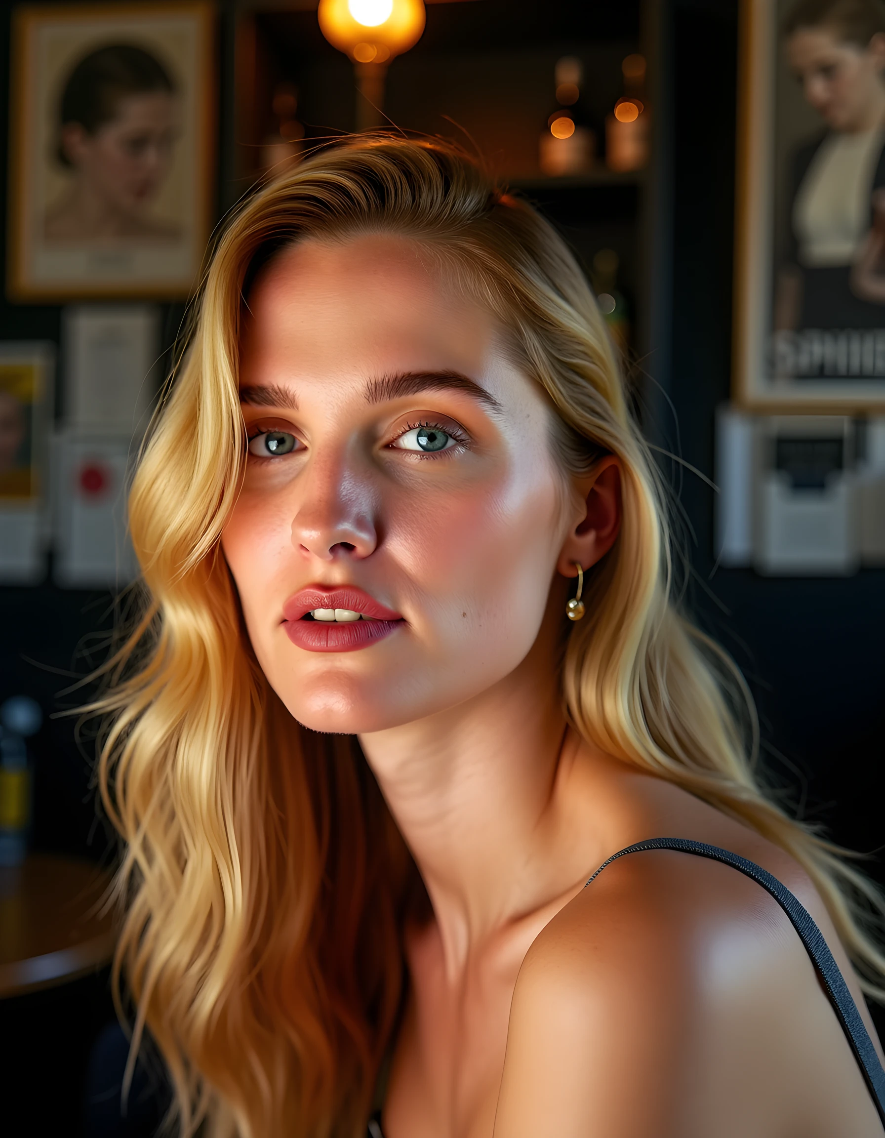 (close-up, editorial photograph of a 2 woman), (highly detailed face:1.4) (smile:0.7) (background inside dark, moody, private study:1.3) POV, Leica M6, film stock photograph , kodak portra 400, warm colors ,hyper realistic ,lifelike texture, dramatic lighting , full body, fully nude, blonde