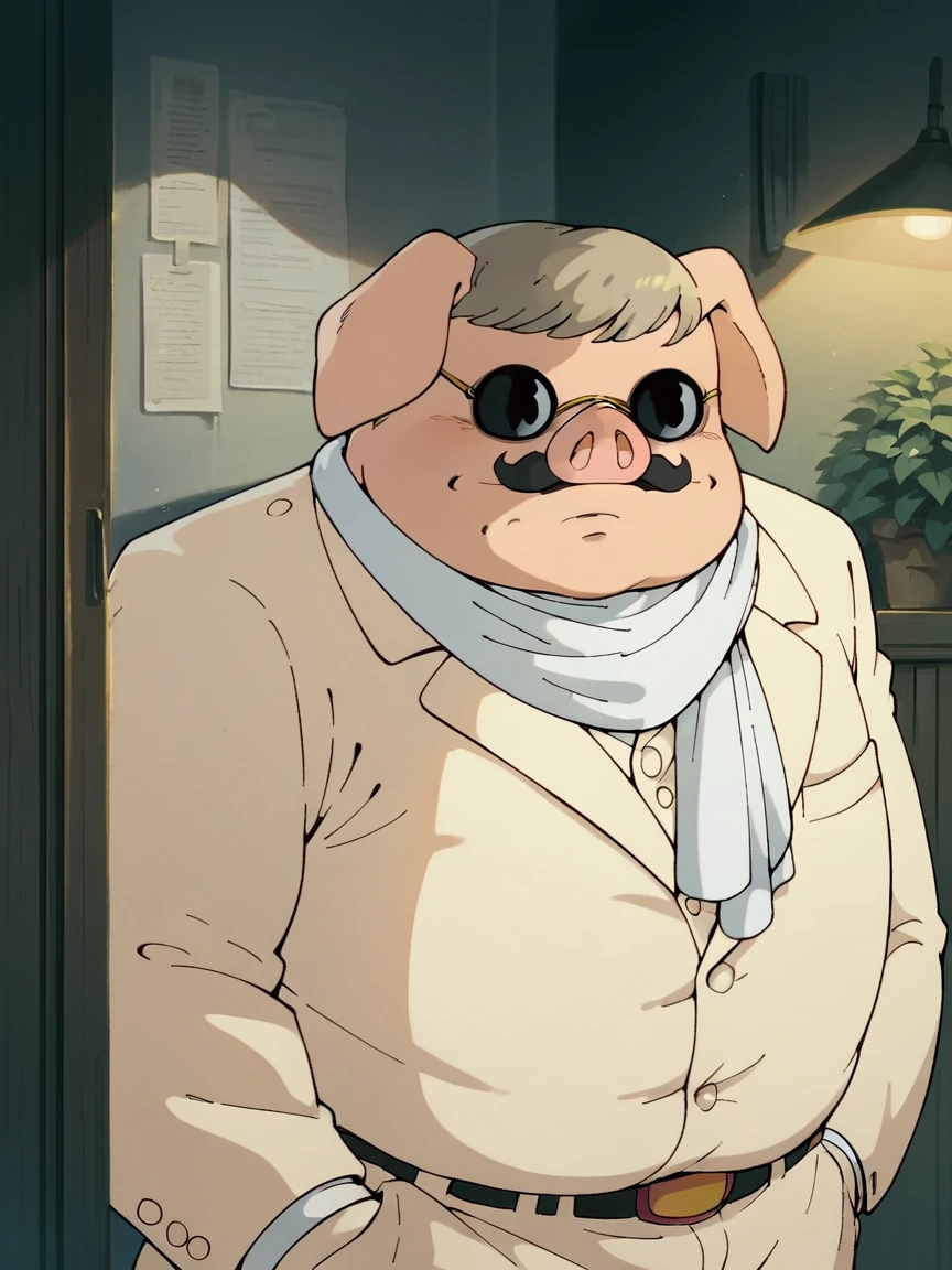 score_9, score_8_up, score_7_up, score_6_up, score_5_up,   <lora:PorcorossoXLP:1> 1boy, pig, porch rosso, monster boy, mustache, scarf, sunglasses, suit