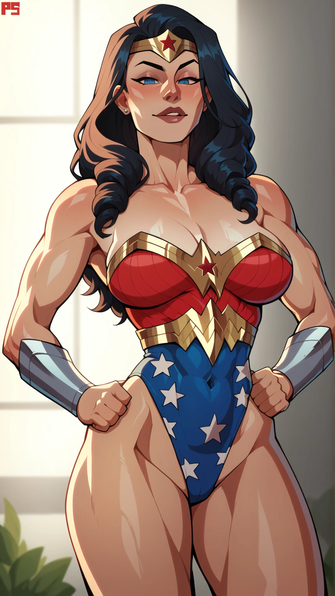 score_7, score_5, (big eye cute kawaii:1.1), anime_source, solo_focus, femdom, straight-on, pinned man, wonder_woman, dc_comics, 1girl, black_hair, blue_eyes, curvy, wide_hips, thick_thighs, pussy, female_orgasm, (female_ejaculation, excessive_pussy_juice), microskirt, bare_legs, (tilted_headwear:1.1), strapless, gold_trim, 1boy, cunnilingus, kneeling, sitting_on_face, one_breast_out, nipple_slip, bouncing_breasts, unaligned_breasts, large_breasts, huge_nipples, arms_behind_head, looking_at_viewer, raised_eyebrows, (screaming:1.1), wide-eyed, wavy_mouth, orgasm face, cowboy_shot, motion_lines,