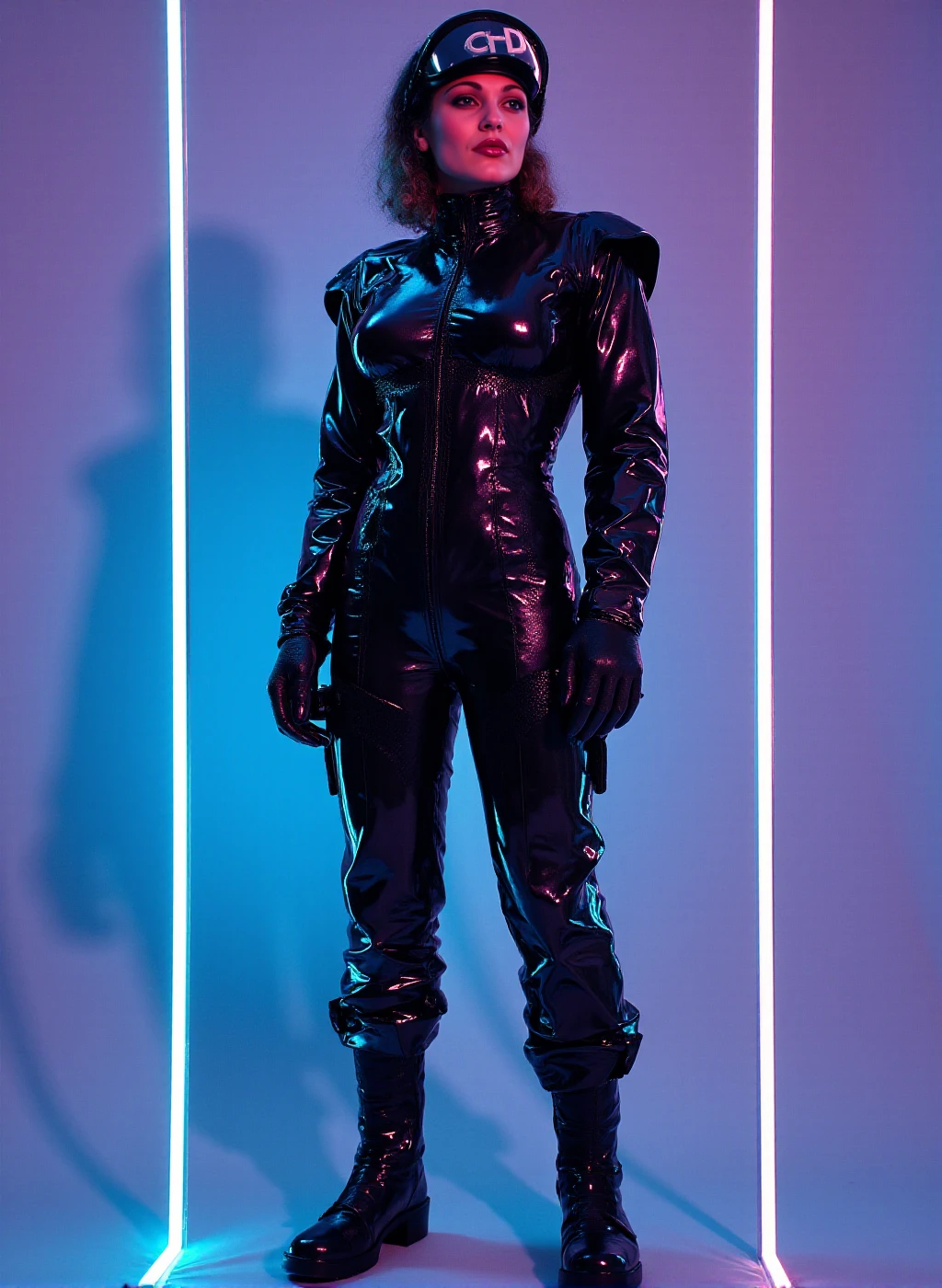 Laure Sainclair is a spacewarrior wearing a futuristic spacesuit with neon light and hightechnology <lora:Laure_Sainclair:0.9>