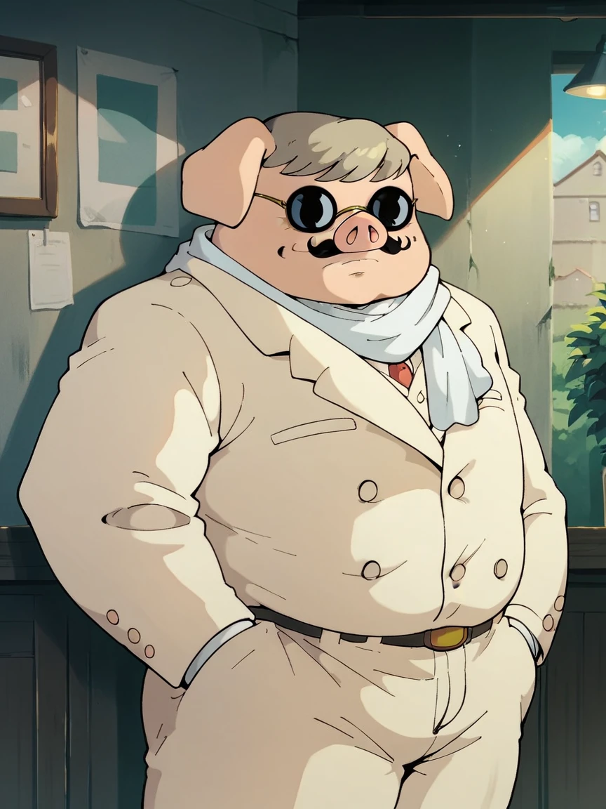 score_9, score_8_up, score_7_up, score_6_up, score_5_up,   <lora:PorcorossoXLP:1> 1boy, pig, porch rosso, monster boy, mustache, scarf, sunglasses, suit