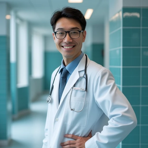 glasses, doctor, pants, blurry, tiles, smile, hand on hip, snowflakes, nature