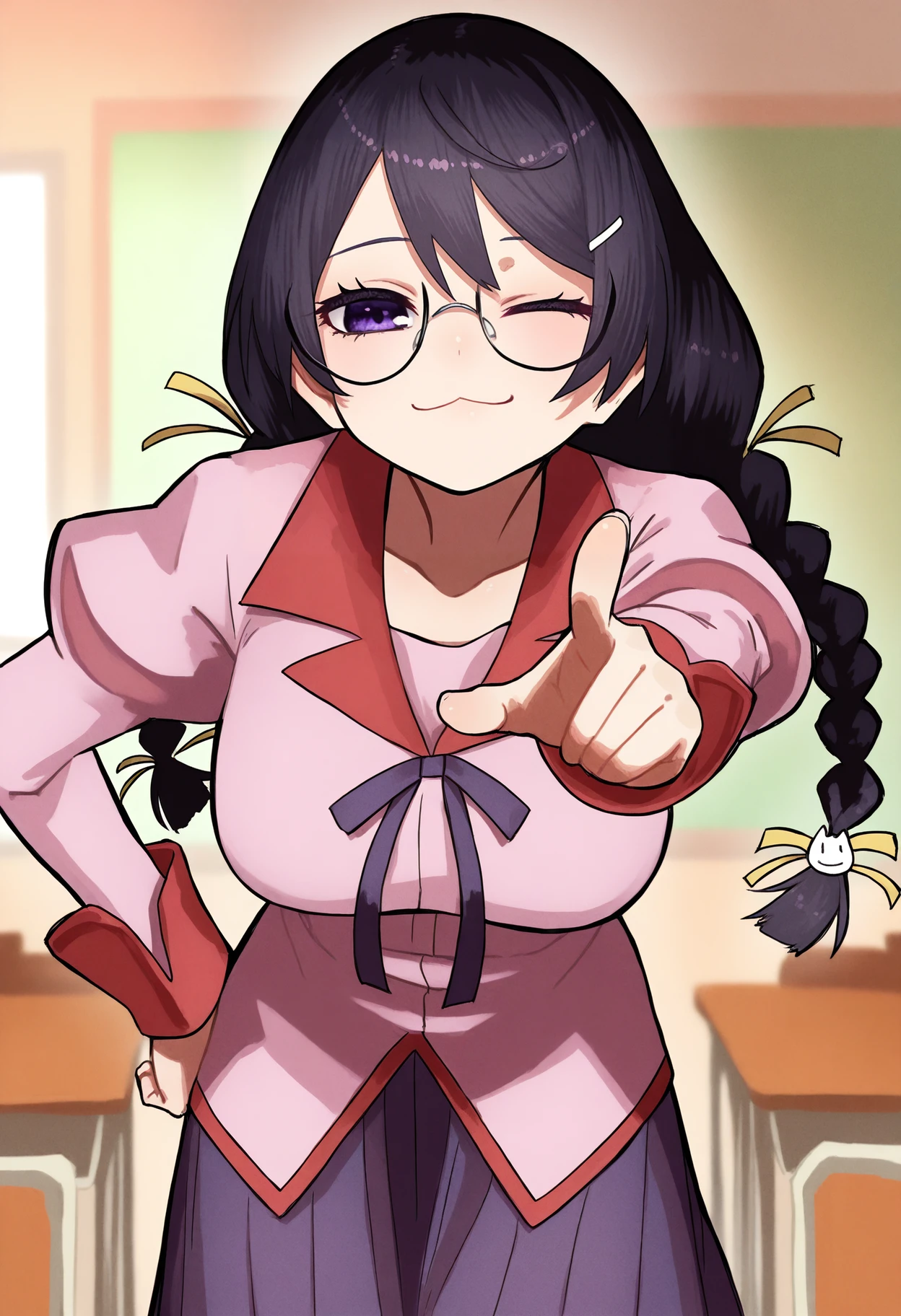 1girl, solo, standing, (college), hsien-ko giving a lecture in a classroom <lora:Hsien-Ko:1>