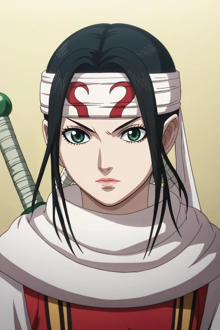 score_9, score_8_up, score_7_up, , rating_safe, intricate details, anime screencap, , , , , 1girl, solo, <lora:qiang_lei_pony:1>, qiang_lei, black hair, green eyes, long hair, , headband, sword, lips, , queen costume, <lora:sdxl_lightning_8step_lora:1>