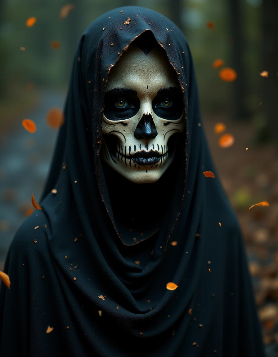 <lora:The_Competition_TensorArt_-_Visual_Design_Mix:1>,a beautiful woman with a death shroud and skull face paint