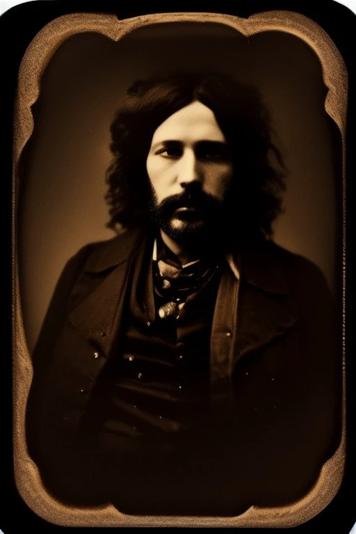 Daguerreotype of a wild west stoner outlaw, blemished, weathered