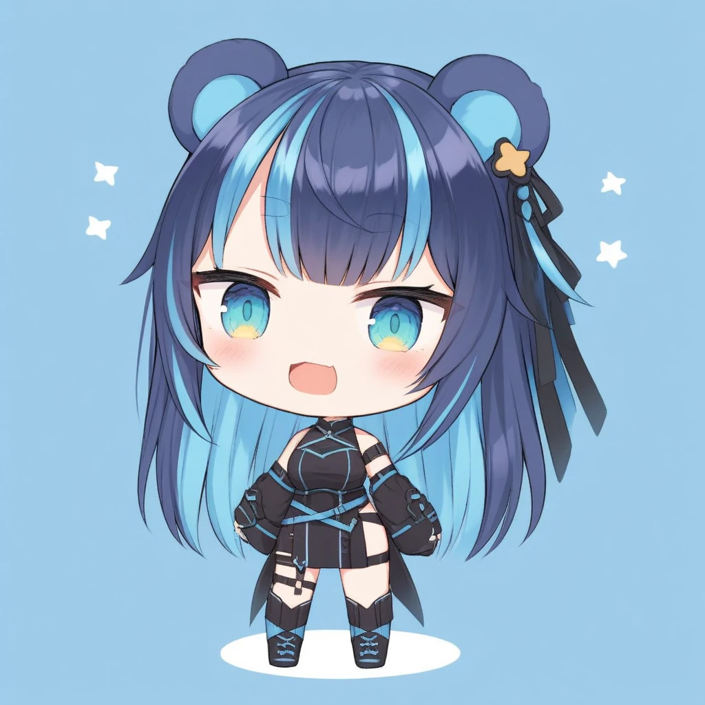 uruka, alternative outfit, bear ears, long blue hair, streaked hair, bangs, virtual youtuber,
chibi
 <lora:URUKA-XLv2-t1:0.6>