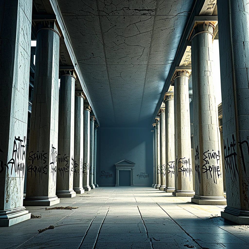 <lora:Doctor_Pollutions_Paranormal_Asylum_DX_-_DreamShaper_r2:1>docpollparan, big hall, asylum, abandoned, columns, unreal engine, 4k, masterpiece, trending on artstation